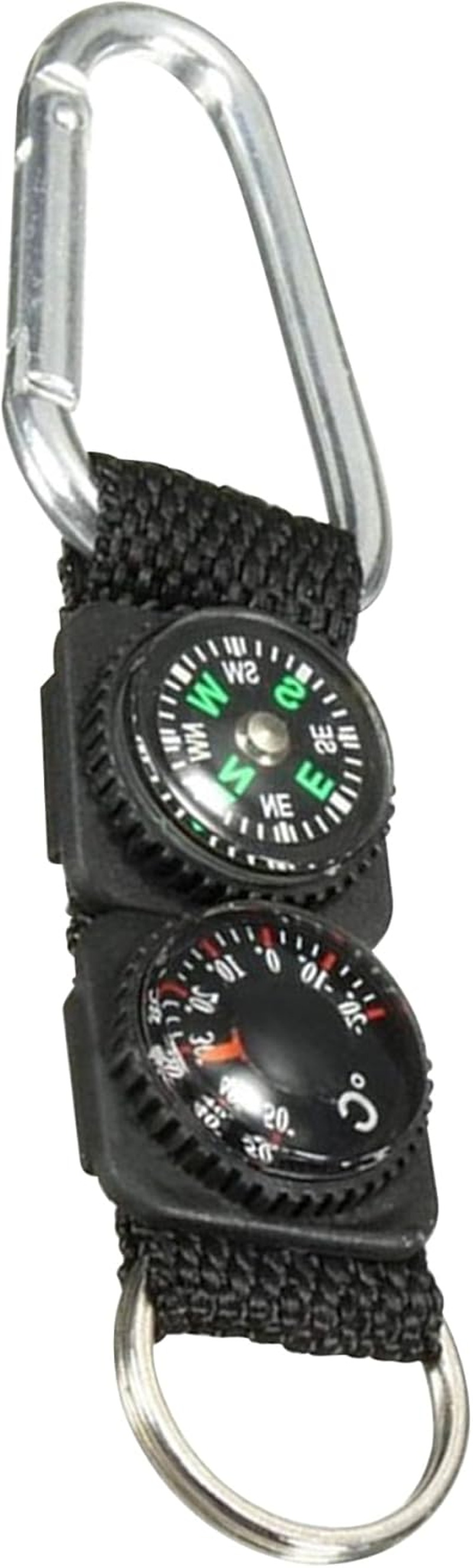 Compass Keychain Carabiner with Thermometer, Waterproof Hanging Mini Hiking Compass, Multifunctional Survival Tool for Outdoor Sports Hiking Camping Black Compass Carabiner Outdoor Compass Thermomete image number 1