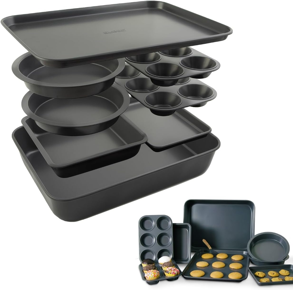 Elbee-Home 8-Piece Oven Nonstick Bakeware Set, Patented Space-Saving Self-Storage Design. image number 6