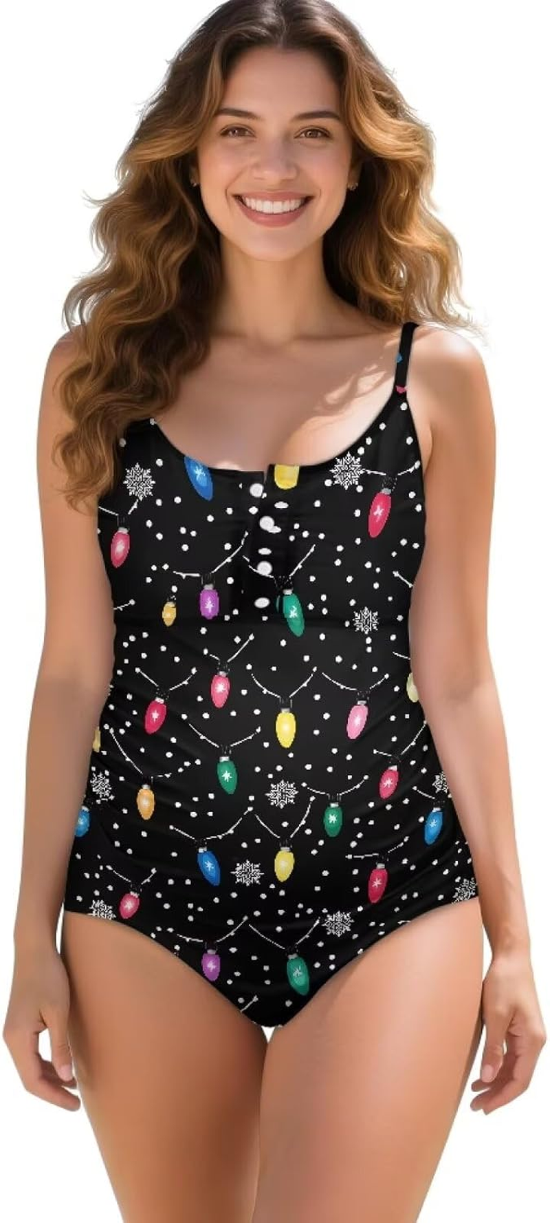 Maternity Swimsuit One Piece round Neck Button Pregnancy Bathing Suit Spaghetti Straps Ruched Swimwear plus Size