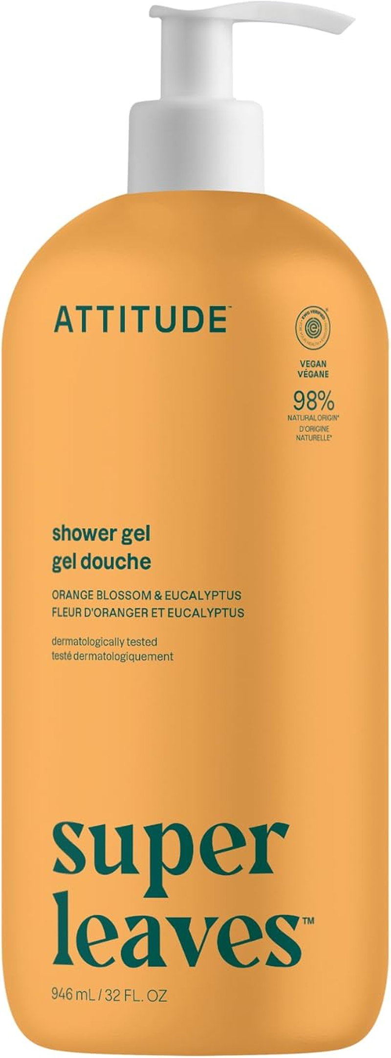 ATTITUDE Body Wash, EWG Verified, Plant- and Mineral-Based Ingredients, Vegan and Cruelty-Free Shower Soap, Orange Leaves, 32 Fl Oz image number 2