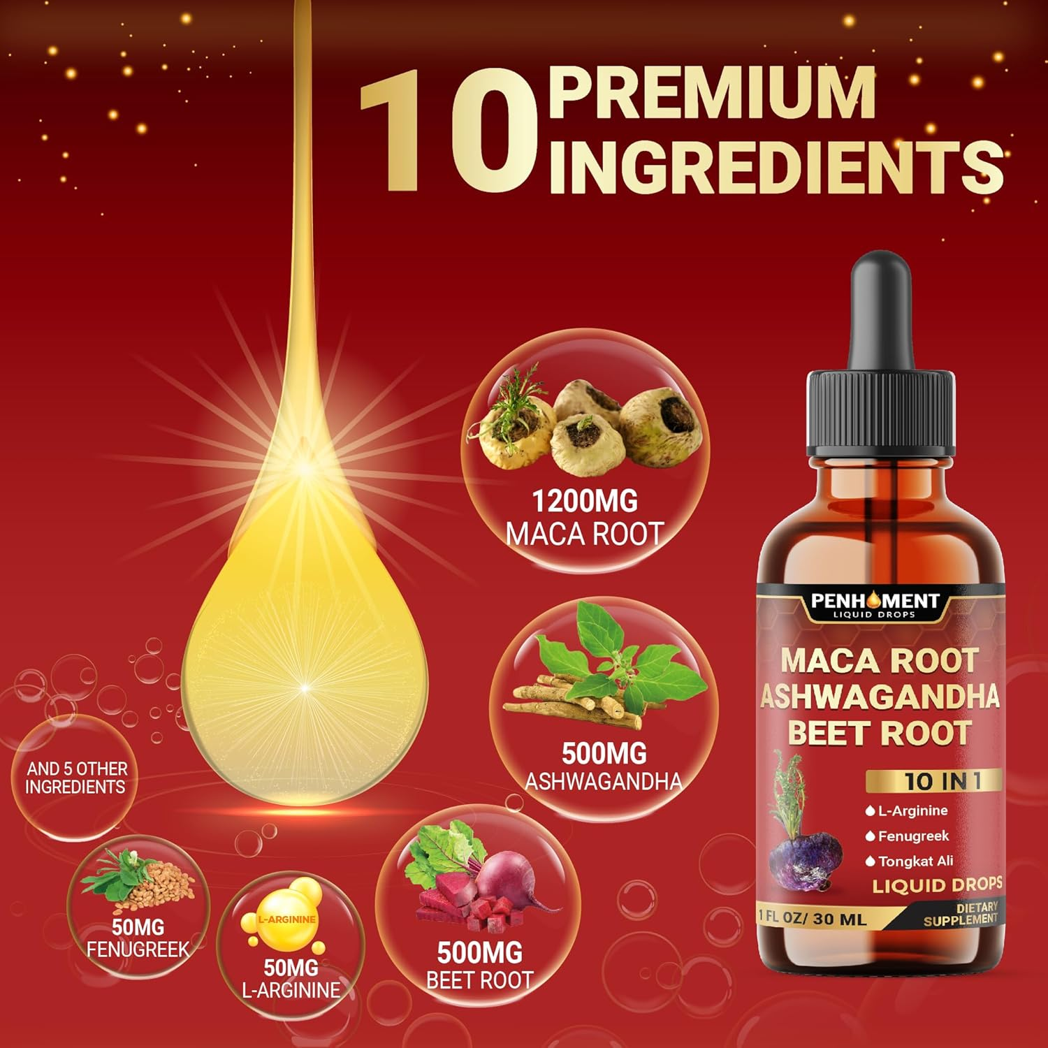 Maca Root Liquid Drops with Ashwagandha, Fenugreek, Beet Root and L-Arginine Liquid for Women and Men - 60 Day Supply image number 6