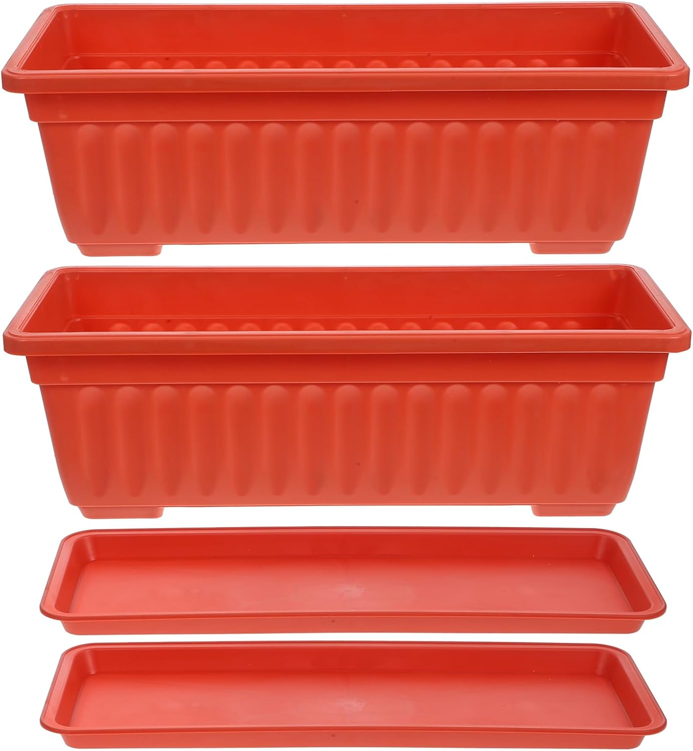 Happyyami Flower Window Box - 2Pcs Vegetable Planters - Rectangular - Long Pots with Trays - Rectangular Flower Pot White