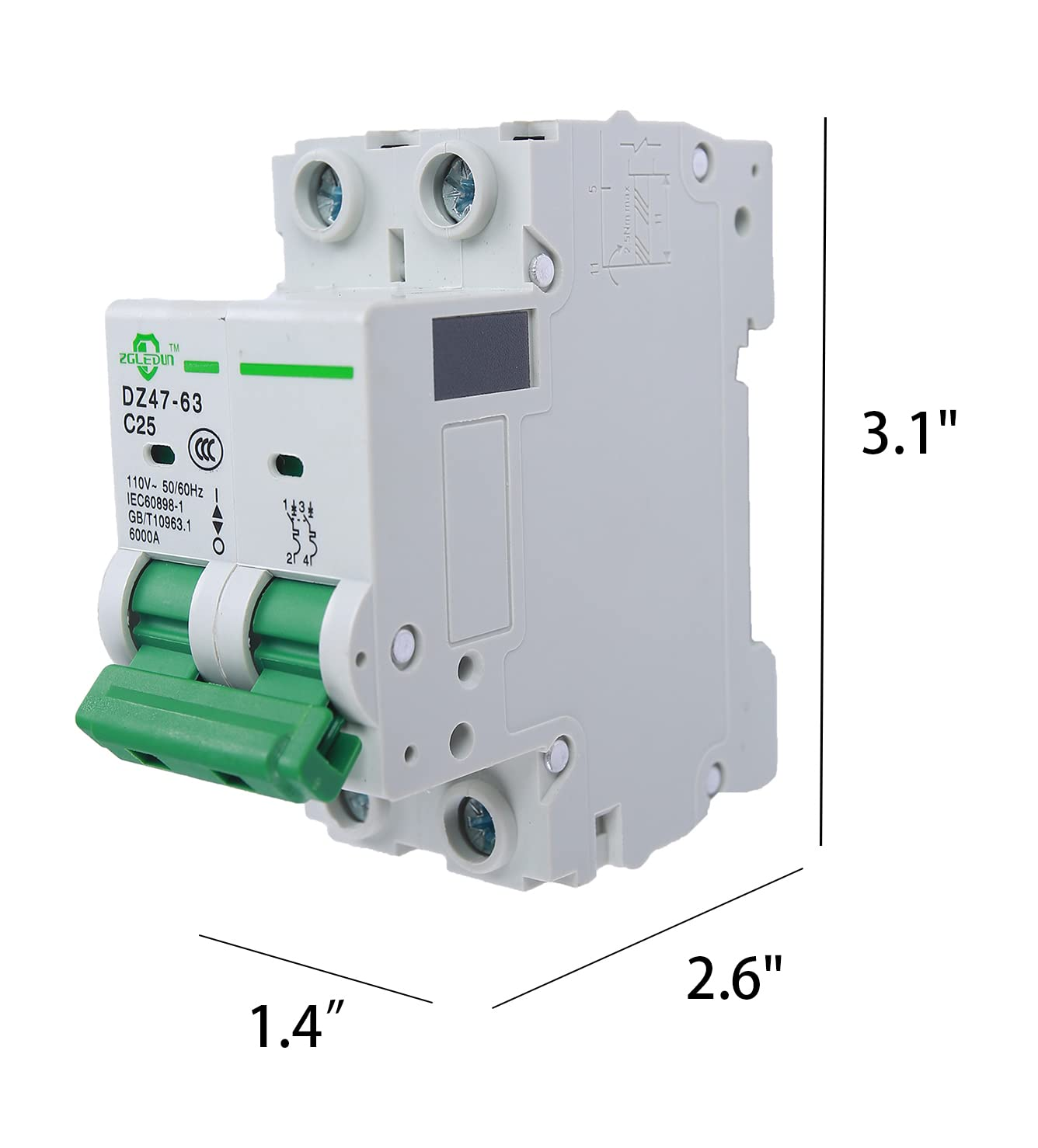 ZGLEDUN AC Miniature Circuit Breaker, 2 Pole 20 Amp, 12-240VAC, 6Ka Din Rail Mount Breaker with Thermal Magnetic Trip, DZ47-63 2P, AC Solar MCB image number 5