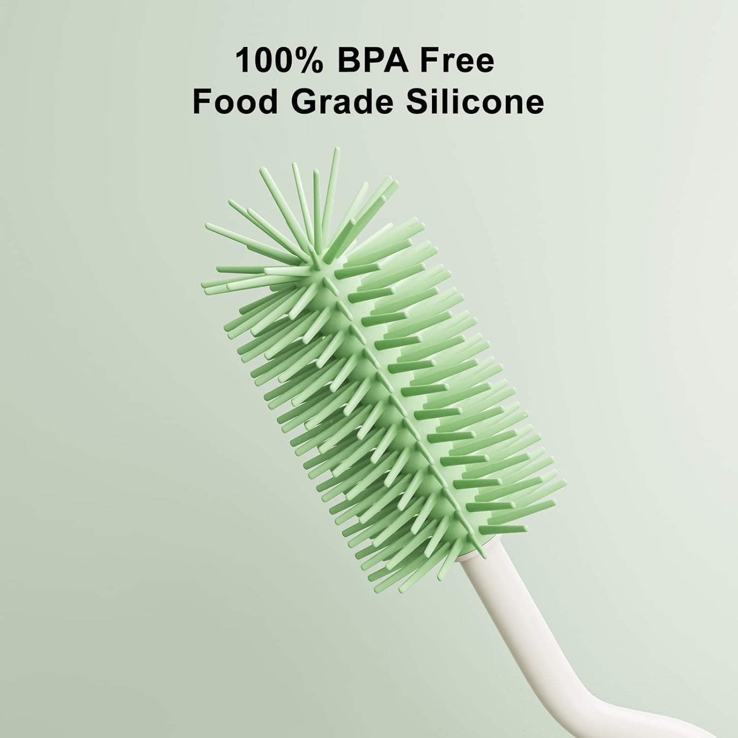 Mumoo Bear Silicone Baby Bottle Brush, Bottle Cleaner, Set with Storage Holder, Food Grade Silicone, Effortless Scrubbing Cleaning Brushes for Baby Bottles (Green-3Pcs) image number 1