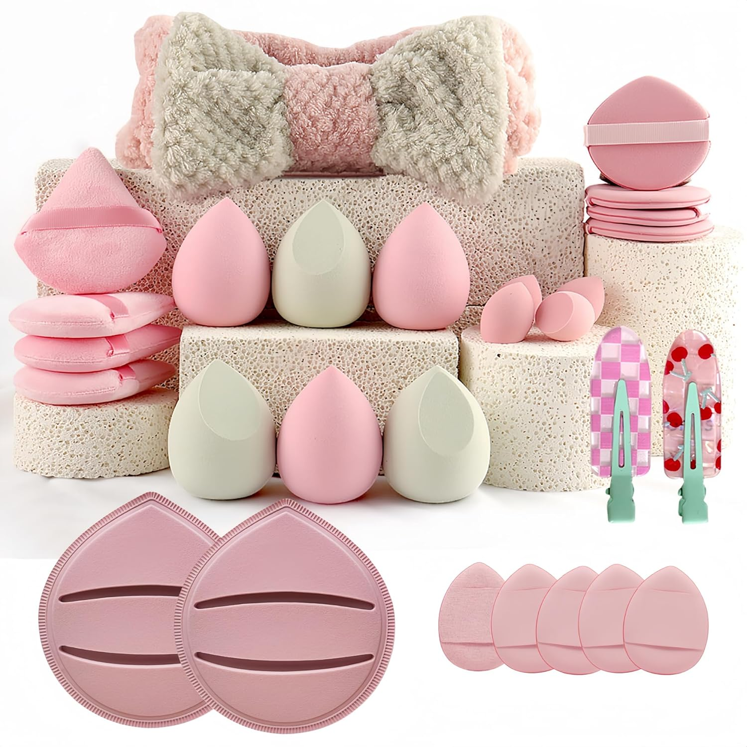 Longfng Makeup Sponge Set 27 PCS, Washable Reusable Beauty Sponge Blender for Loose Powder and Powders Foundation with Beauty Egg, Triangle Powder Puffs, Finger Cushion image number 2