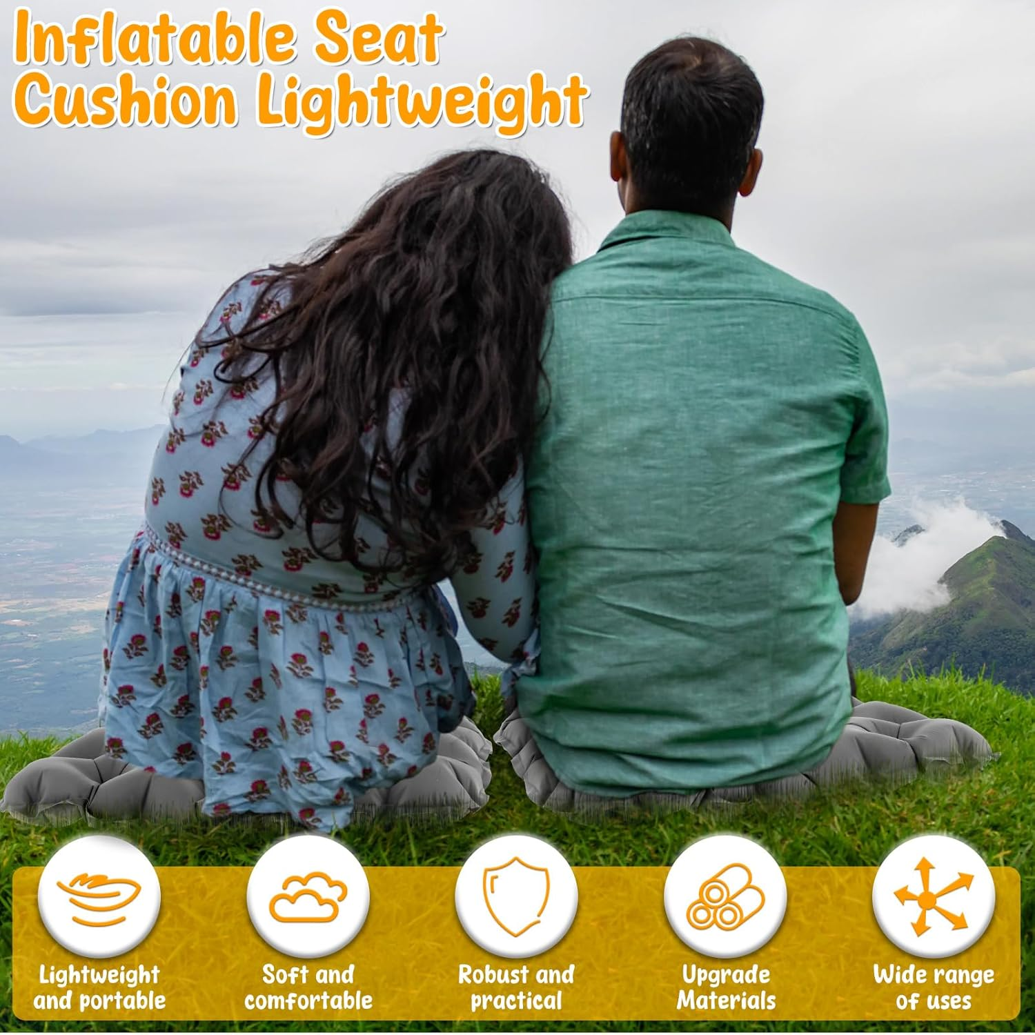 Inflatable Seat Cushion for Camping Lightweight Inflatable Seat Pad Portable Air Sitting Pad Comfortable Air Travel Seat Cushion for Hiking Office Airplane Stadium Car (Grey) image number 2