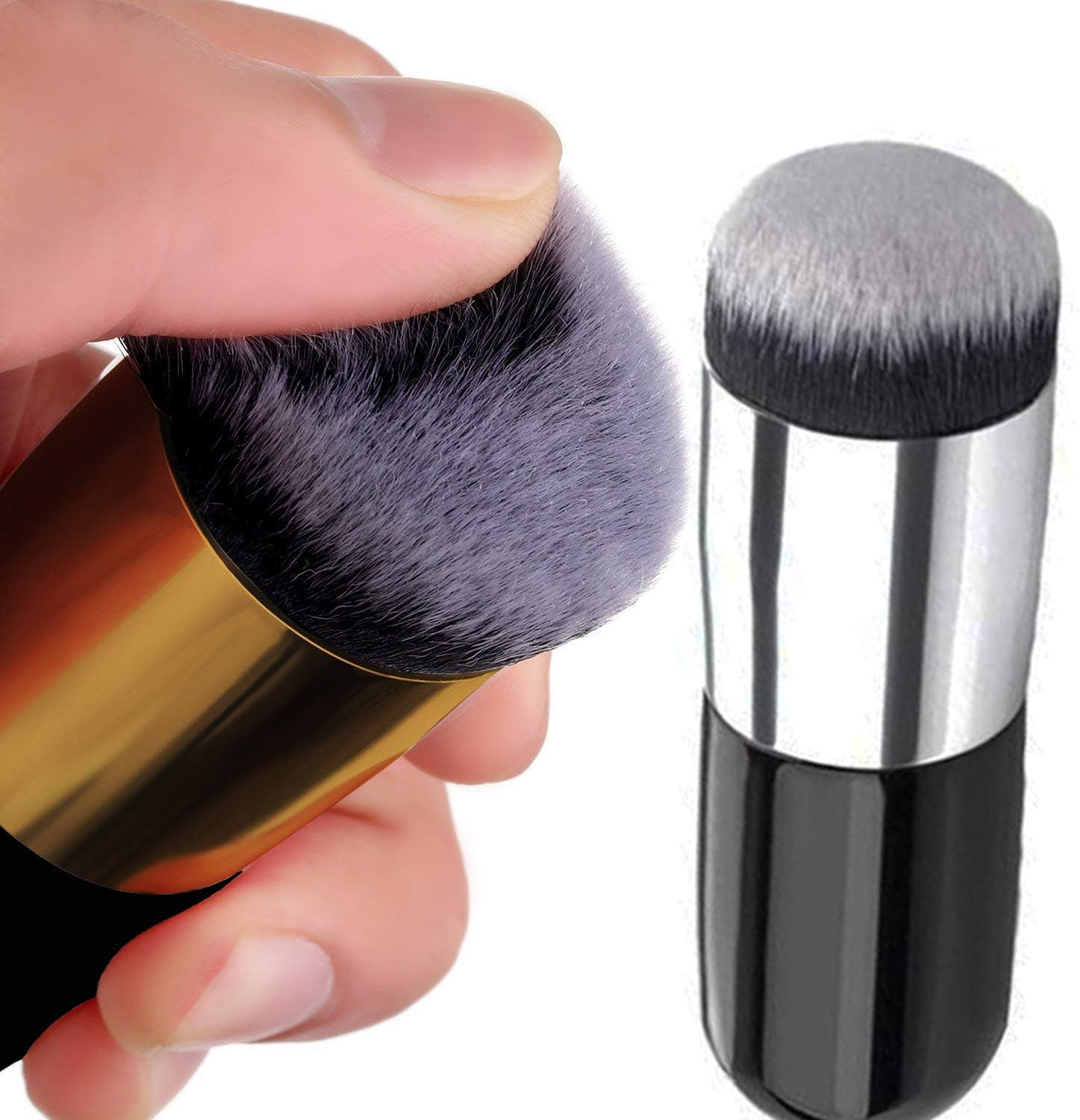 2 Pieces Foundation Brush, Chubby Makeup Brush, Suit for Blending Liquid, Cream or Flawless Powder Cosmetics(Golden & Silver)