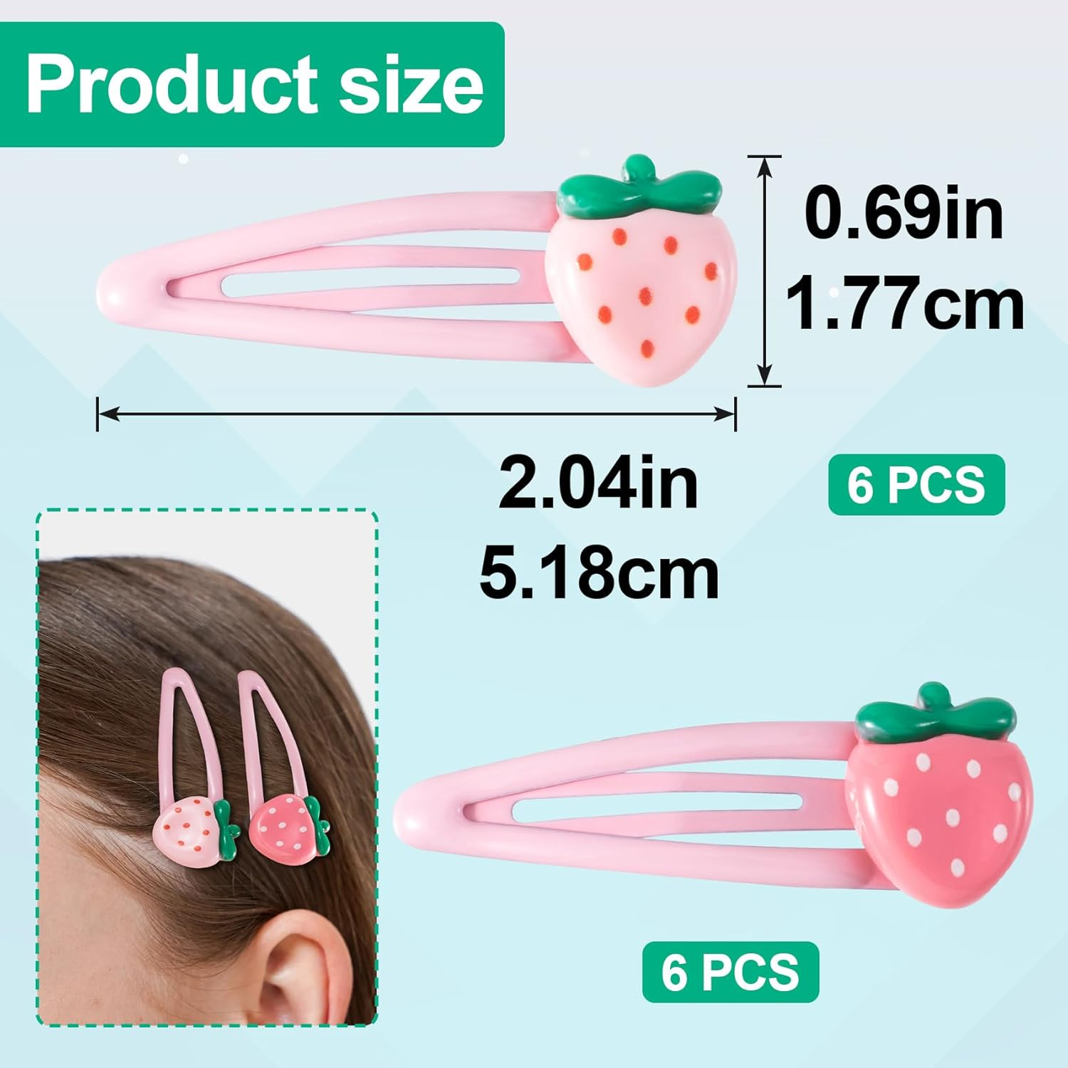 Joez Wonderful 12 Pcs Strawberry Hair Clips, Cute Y2K Metal Snap Hairpins, Pink Hair Barrettes, Sweet Decorative Fruit Bang Clips for Women image number 5