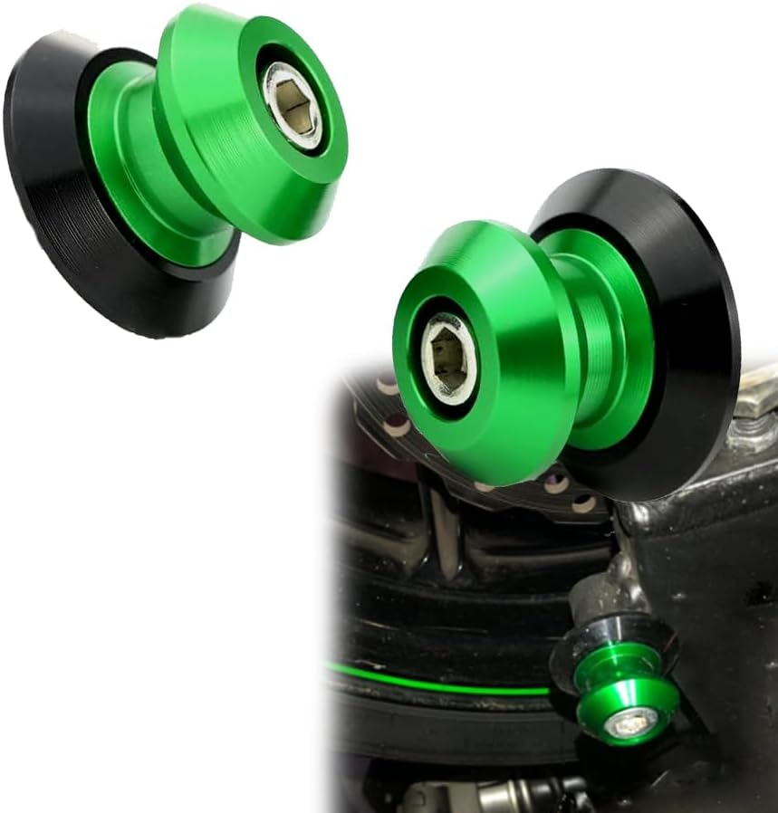 2Pcs M10 Motorcycle Swing Arm Sliders Spools CNC Swing Arm Stand Screw for Kawasaki ZX-6R ZX-6RR 98-12 ZX-10R 04-10 Ninja 250 R 300R 400R 650R ER-6N YAMAHA YZF750 YZF1000 FZR600. Green