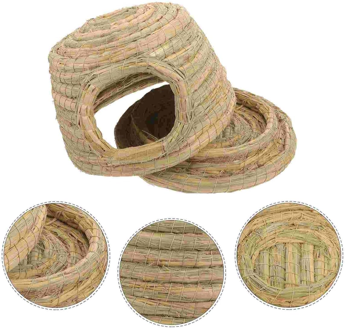 AIMALL Hand-Woven Grass Nest 10.23X5.51X13.77In Natural Straw House for Rabbit Guinea Pig Totoro Chicken Squirrel Hideout Four Seasons Breeding Shelter for Small Animals image number 6