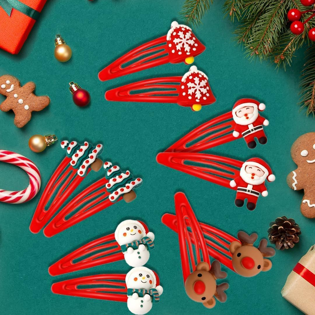 Christmas Hair Accessories, Hair Clips, Pack of 10, Hair Clips, Gifts for Children, Girls, Women, Christmas Decorative Hair Accessories, Reindeer Clips, Hair Pins, Headband (Red) image number 6
