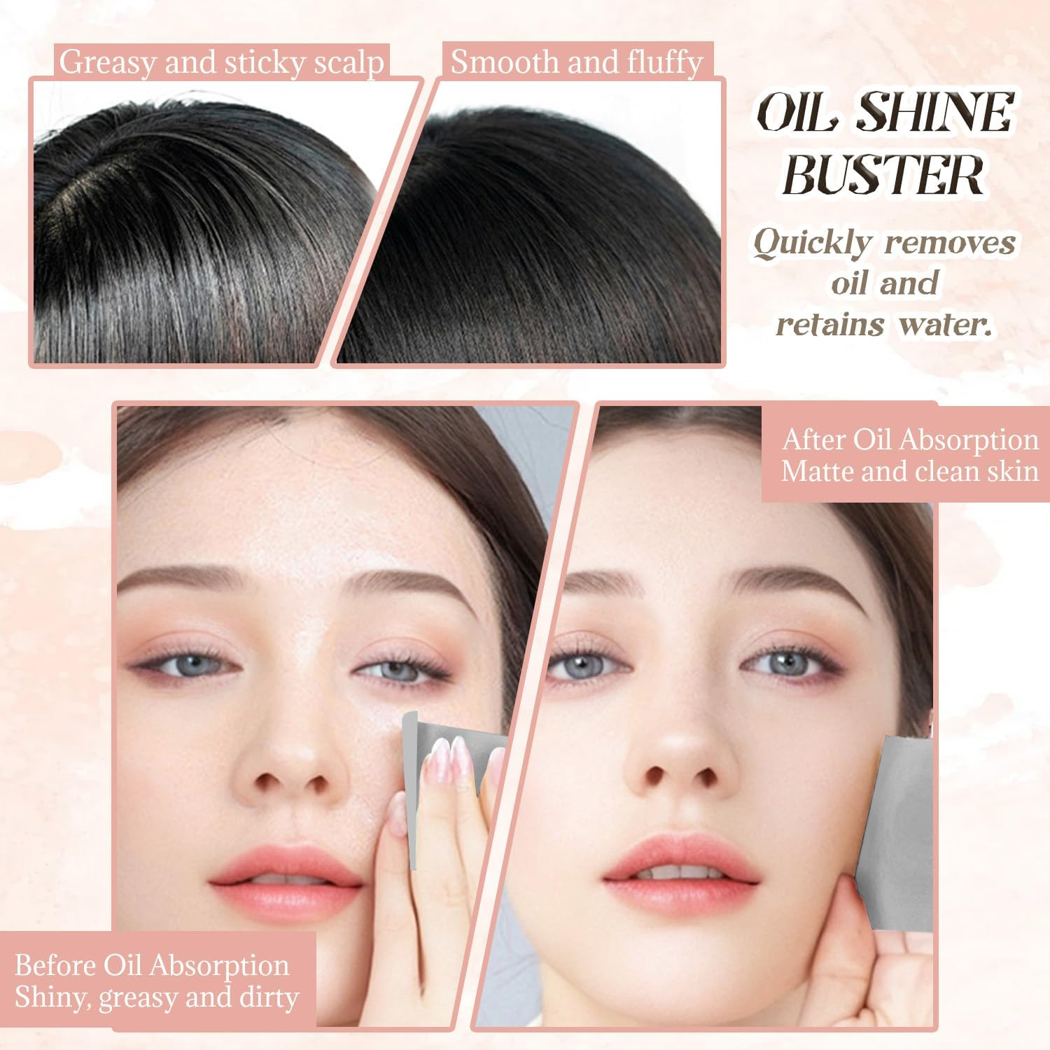 BOROLA 3-In-1 Oil Blotting Paper Set for Face Oil Absorbing Sheet with Portable Mirror & Adhesive Makeup Puff, Blotting Paper for Oily Skin, Design for Men & Women(100 Sheets, Pink Bow) image number 3