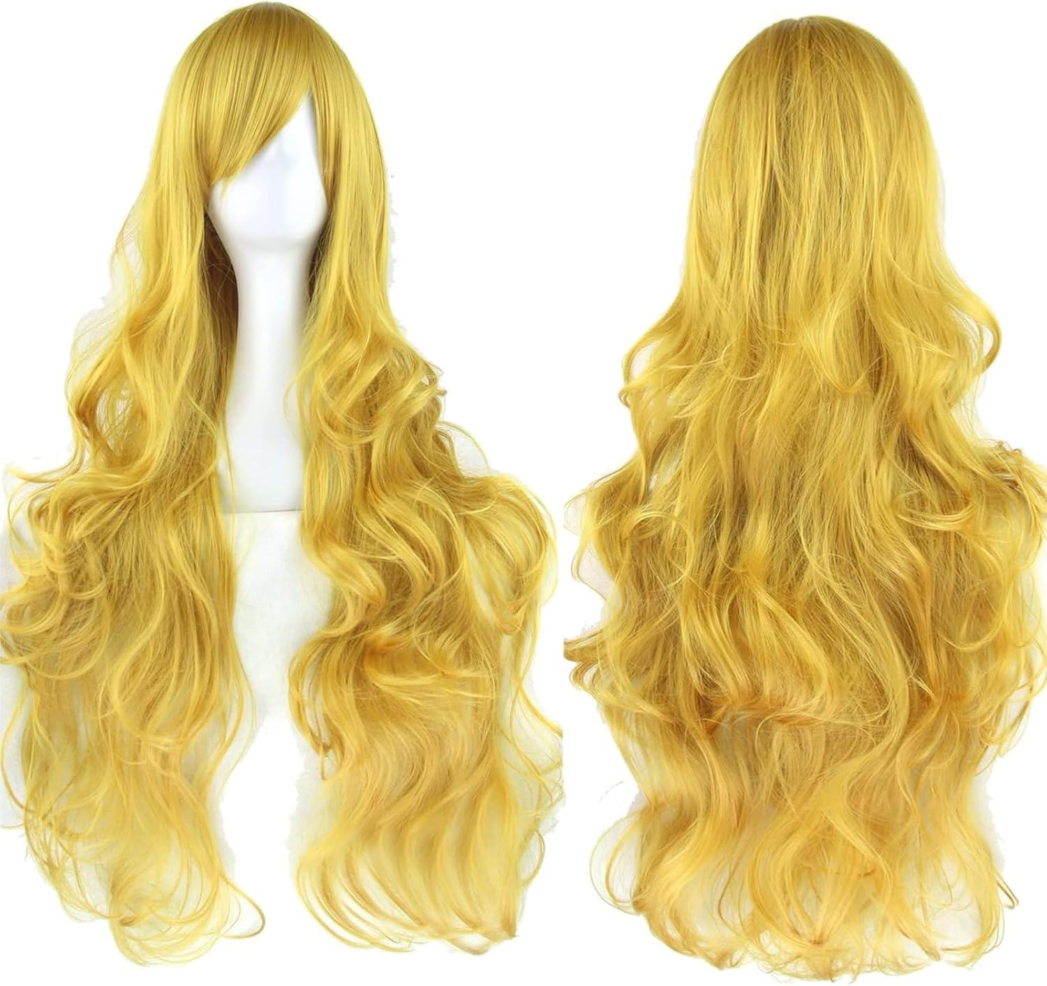 QAUARUMSUN 31.5&lsquo;&rsquo; Long Curly Natural Hair Cosplay Wig with Bangs Halloween Costume Party Synthetic White Wigs for Women (White)