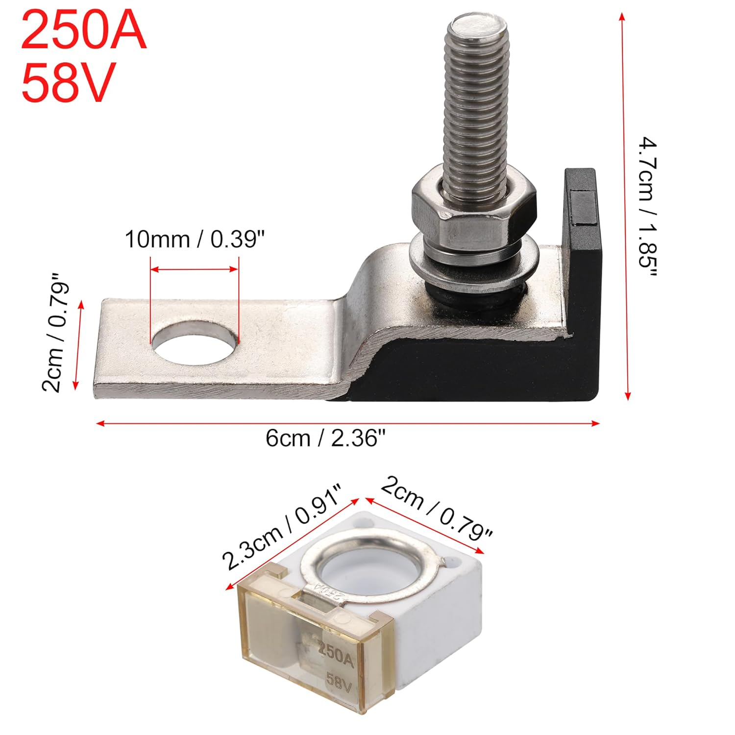 X AUTOHAUX 1 Set 250A Battery Fuse Terminal Fuse Block Kit Fuse Max Voltage 58V for Car Marine Boat RV image number 4
