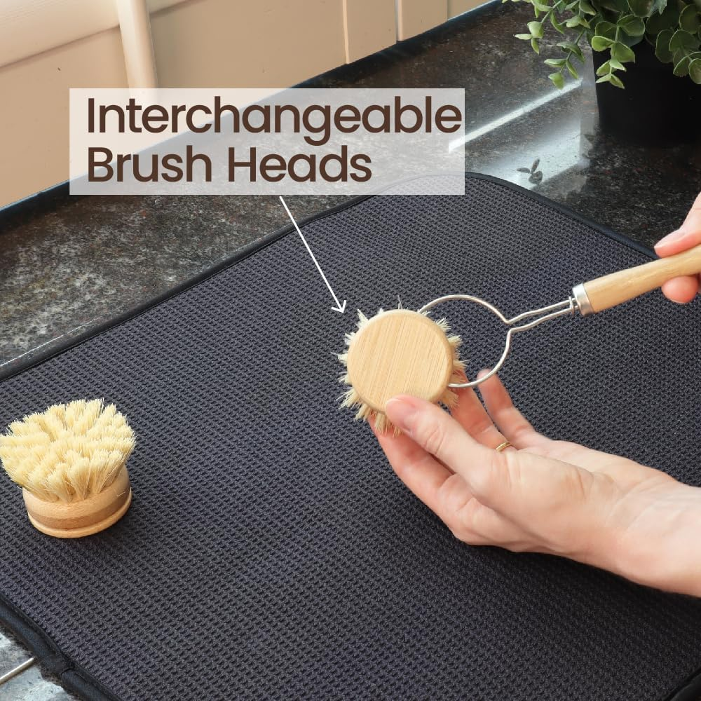 Eco Basics Plastic-Free Kitchen Cleaning Brush Set of 5 | Vegetable Brush, Dish Brush + Refills, Pot Brush & Bottle Brush | Bamboo & Tampico Fiber | Sustainable, Biodegradable & Eco-Friendly Tools image number 5