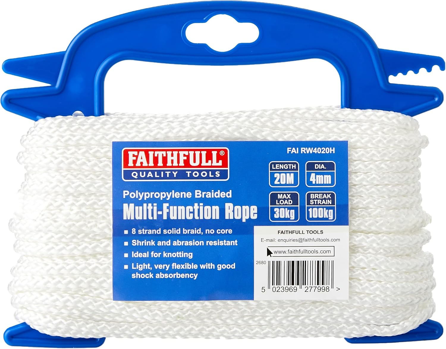 Faithfull FAIRB30100 Blue Poly Rope Coil 10Mm Dia X 30M Max Load 160Kg, Breaking Strain 1200Kg image number 5