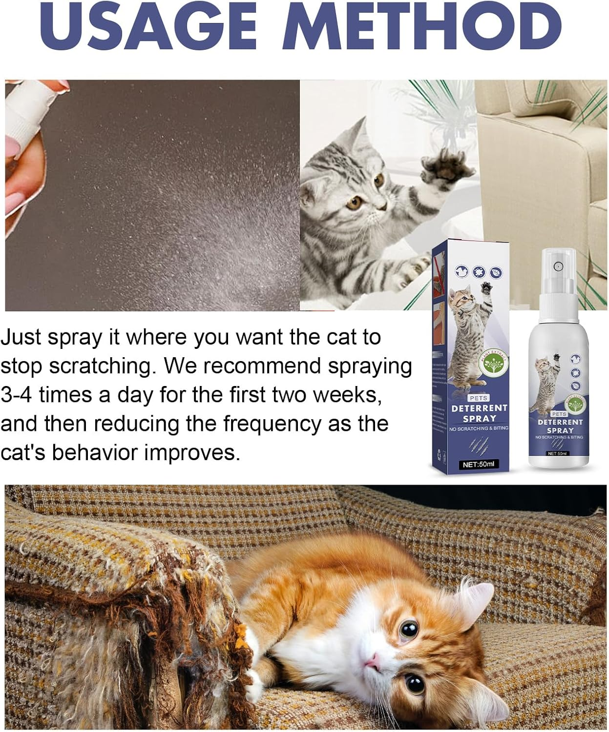 Scratch Protection Spray for Cats, Scratch-Resistant Spray, Scratch Protection for Cats, Dogs, Anti-Scratch Spray for Cats, 50 Ml Cat anti Scratch Spray with Glue on One Side (3 Metres Long and 5 Cm image number 1