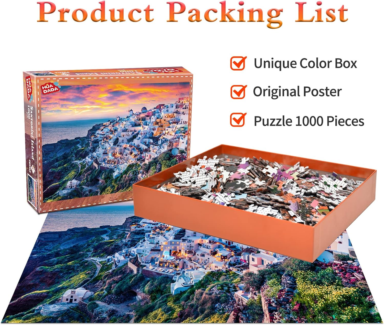 HUADADA Jigsaw Puzzles for Adults 1000 Pieces, Puzzles for Adults 1000 Piece, Challenging Game Toys, Impossible Puzzle, Family Decoration Puzzle - Santorini Island image number 2