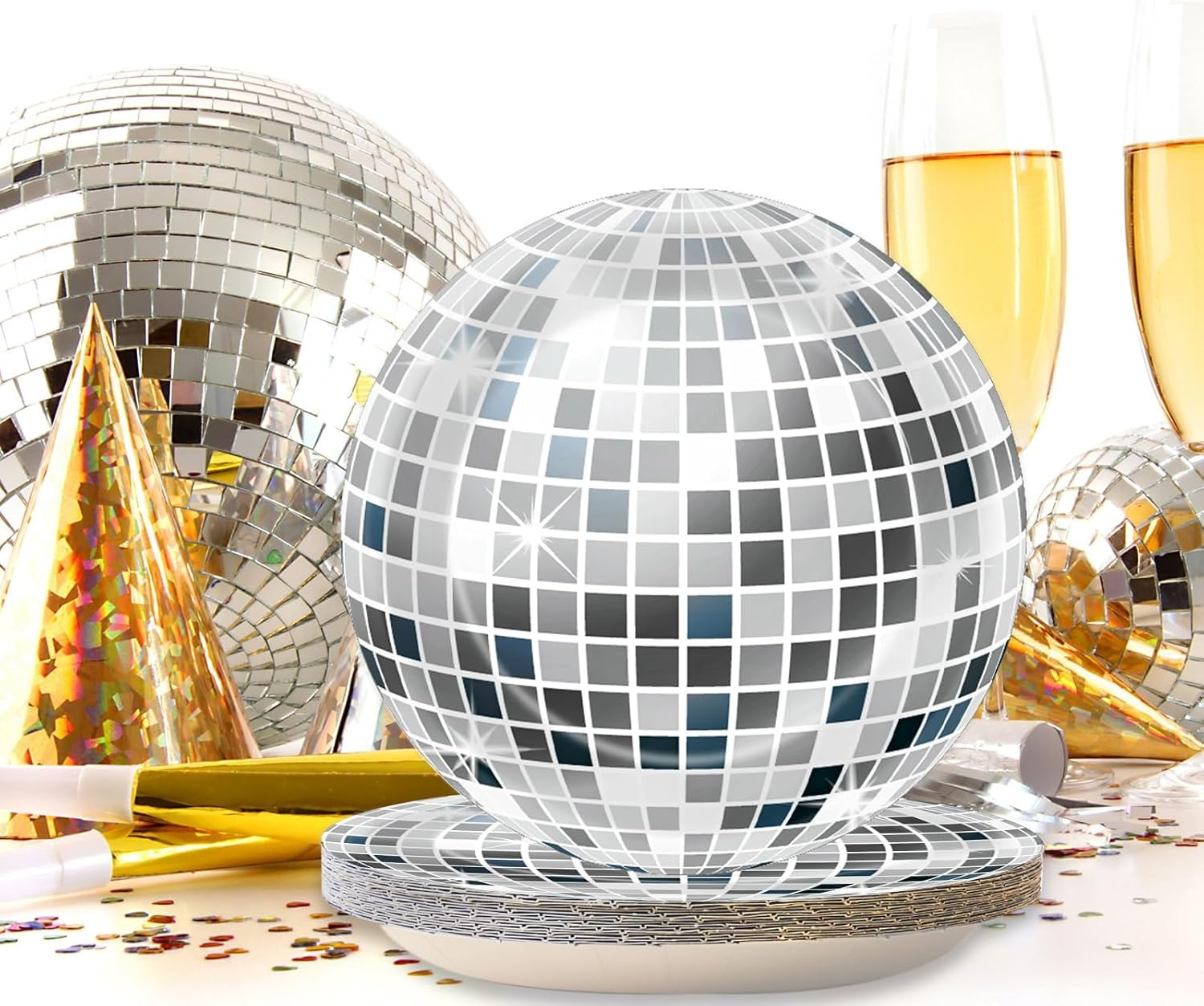 48 Pieces 7In 70S Disco Party Paper Plates for 70&rsquo;S Party Supplies Gray and Blue Disco Ball Theme Dessert Plates for Birthday Baby Shower Boogie 1970S Disco Music 90S Bachelorette Party Decorations