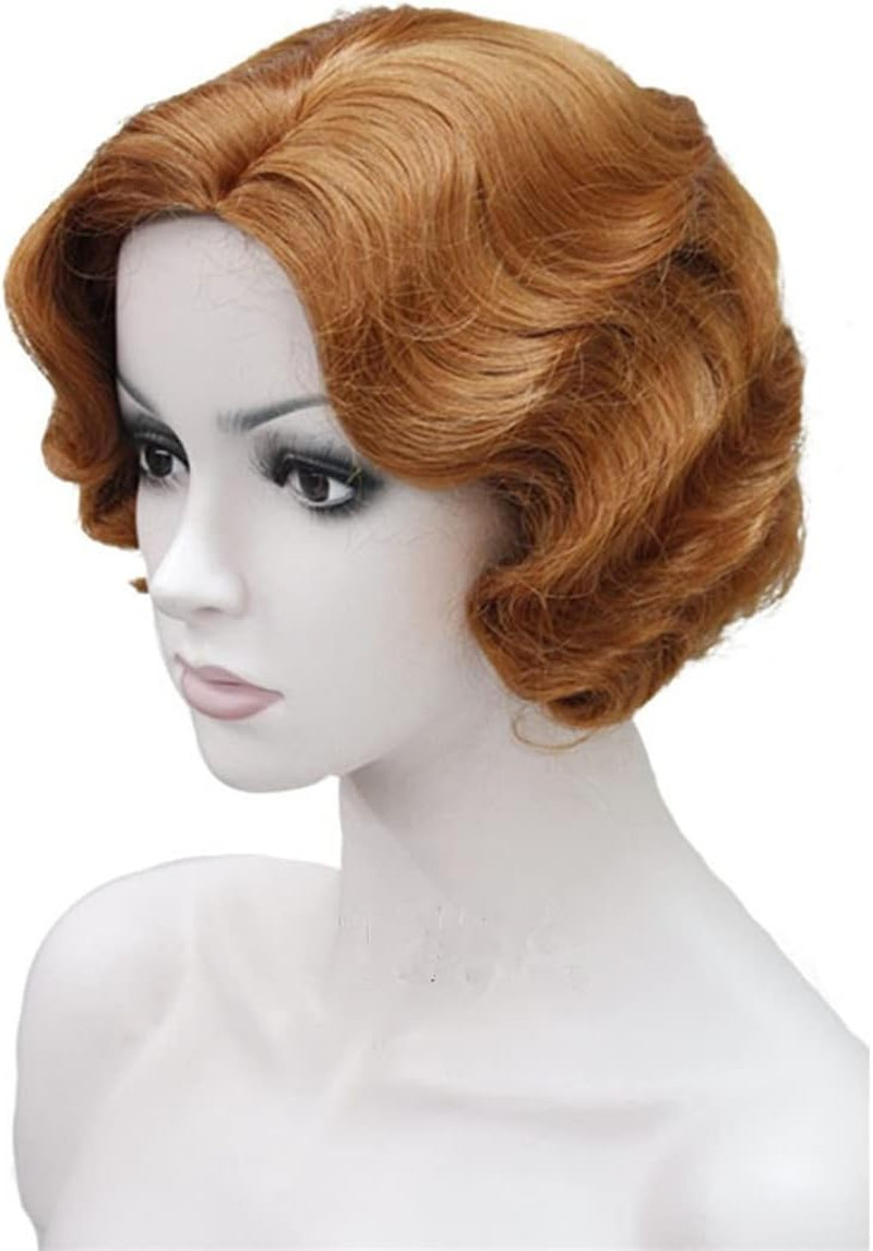 Flapper Hairstyles for Women Finger Wave Wigs Retro Style Short Synthetic Wig #613 8Inches image number 1