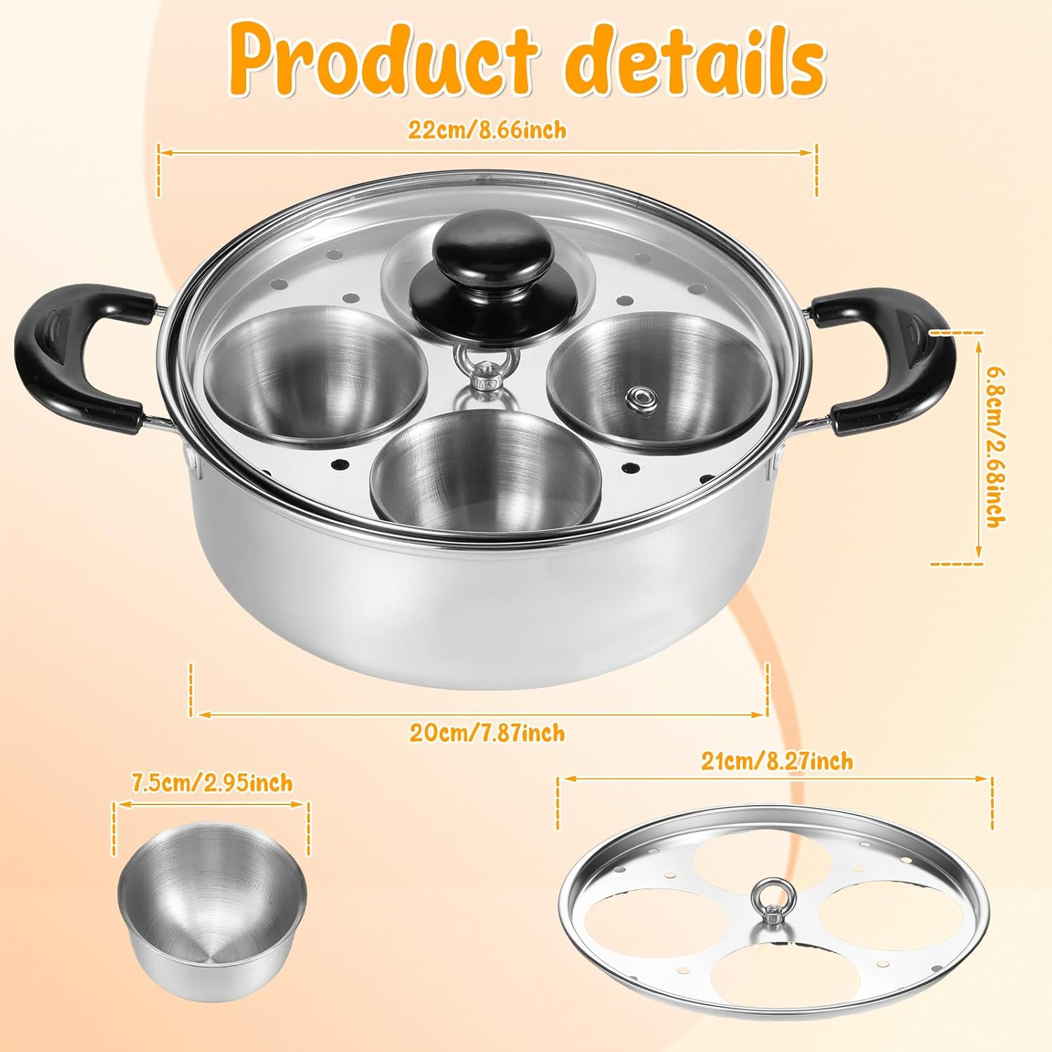 DJAPWPX Egg Poacher, Stainless Steel Poached Egg Maker Pot, Egg Poaching Pan with 4 Cups, Poached Egg Cooker Pot, Multipurpose Stovetop Egg Poacher Pot for Induction Cooktop Gas Cooktop image number 1