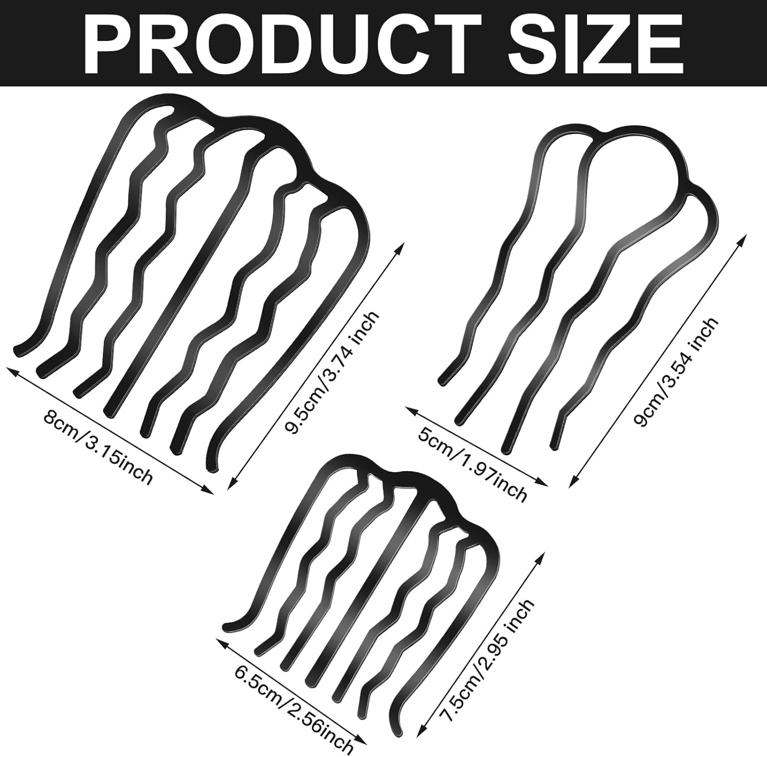 Giegxin 9 Pcs Metal Hair Combs & Pins, U-Shape Twist Hair Tool, Hair Side Combs for Women & Girls (Classic Style, Black, 9.5 X 8 Cm, 7.5 X 6.5 Cm, 9 X 5 Cm) image number 2