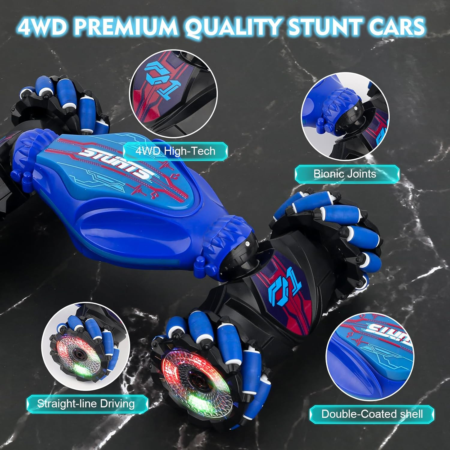 Gesture Sensing RC Stunt Car, 4WD Remote Control Transform Hand Controlled Car- 360&deg; Flips & Drifts, LED Lights, Remote Control Car for Kids Ages 6+ (Durable Design, Rechargeable Battery) image number 2