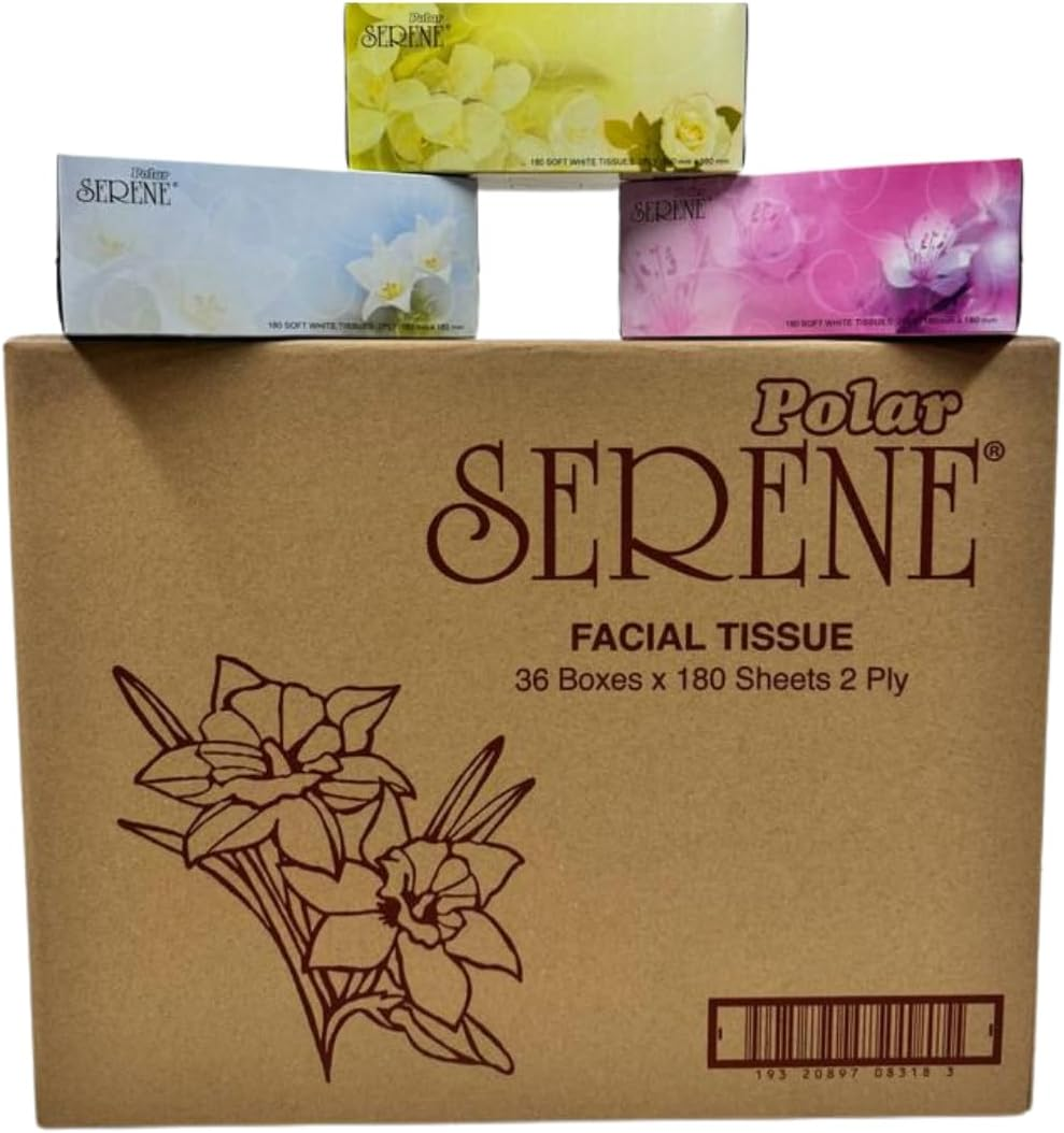 Polar Serene 2-Ply Deluxe Extra Soft Facial Tissues, 180 Sheets (Pack of 36) image number 3