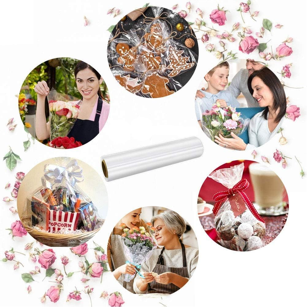 Geli Cellophane Wrap Roll,40Cm X 30M (1.3Ft X 98.5Ft),Wrap Cellophane Bags -Wrapping Paper to Wrap Gift Baskets - Cellophane for Flower Gift Baskets Wrap (Clear) image number 6