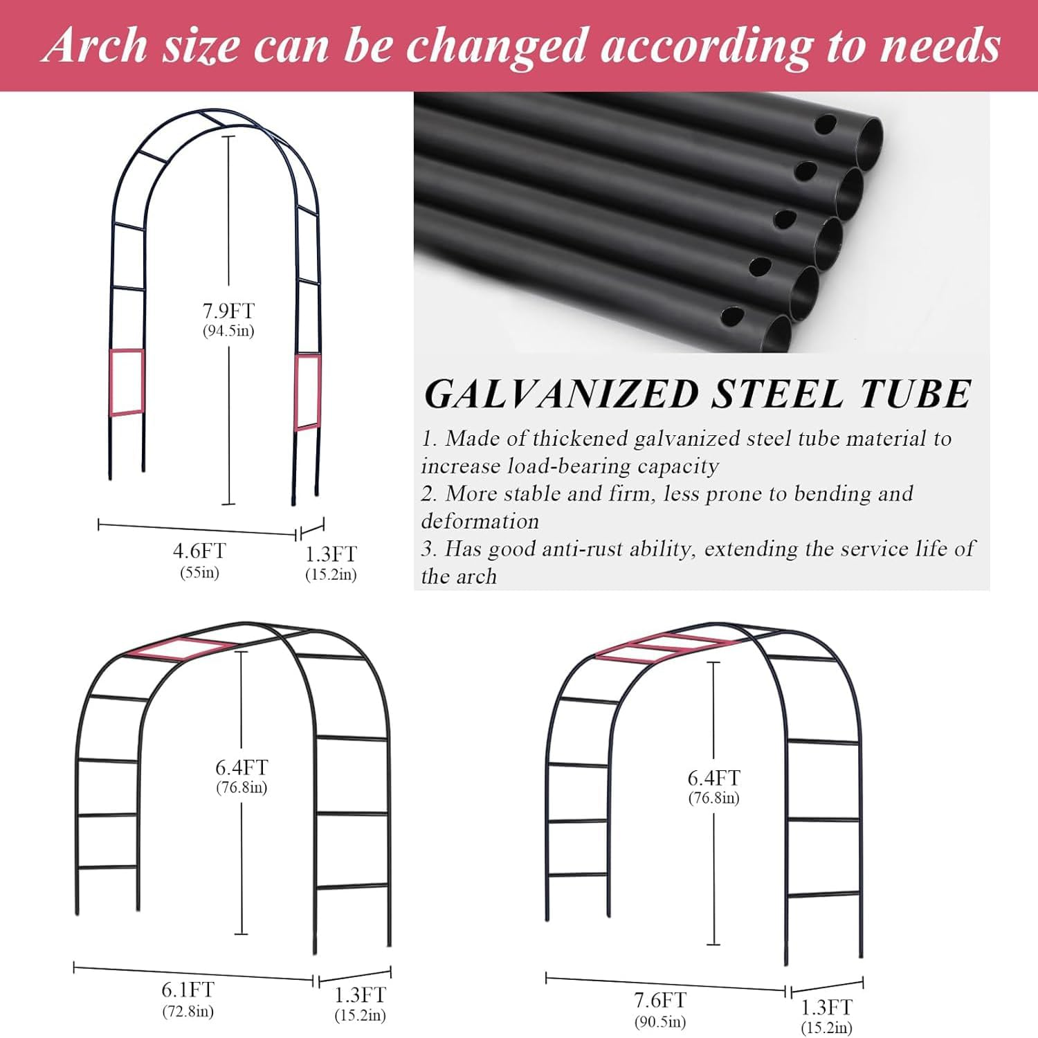 7.9 Ft H X 4.6 Ft W Metal Pergola Arbor,Wedding Arch，Party Decoration，Garden-Climbing Plant Support，For Various Climbing Plant Wedding Garden Arch Bridal Party Decoration，Assemble Freely 2 Sizes image number 5