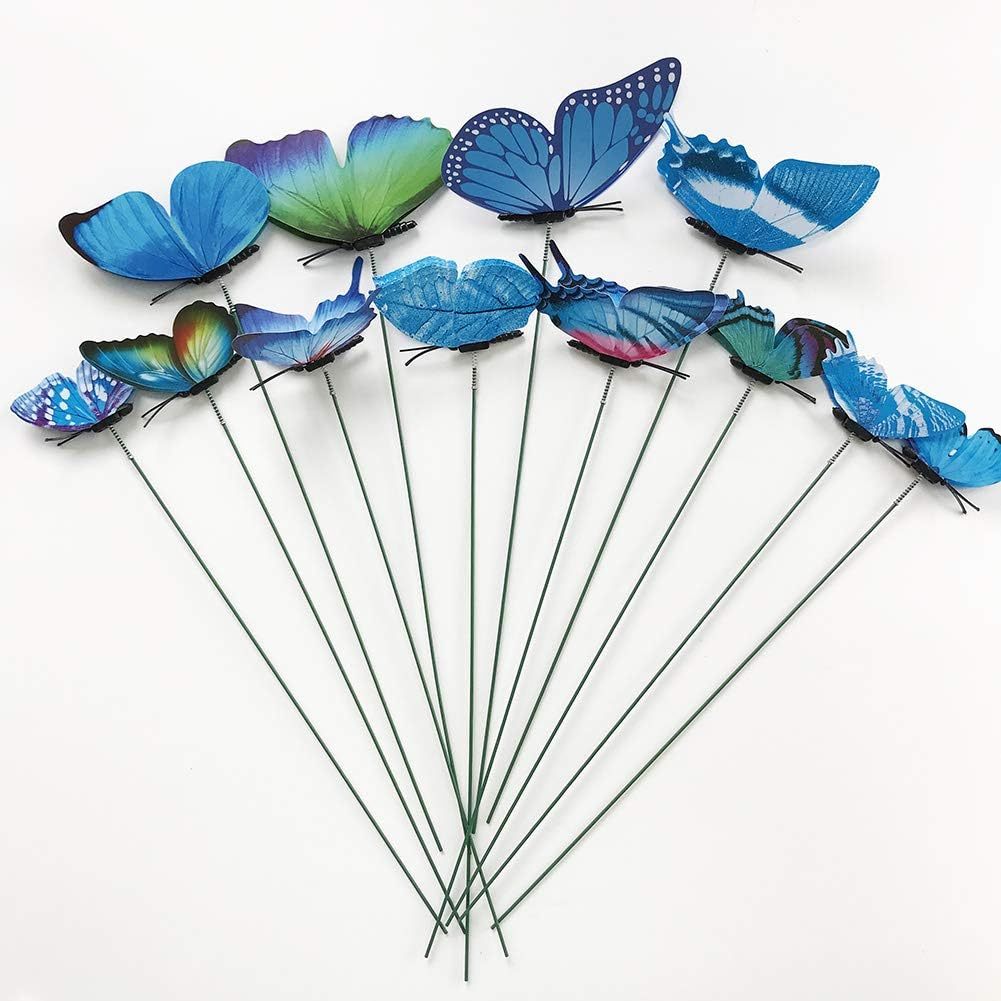 V-Time 24Pcs Garden Butterfly Decorations Outdoor Waterproof Butterfly Stakes Ornaments for Indoor/Outdoor Yard/Christmas Patio Plant Pot Flower Bed Home Decoration (Blue) image number 1