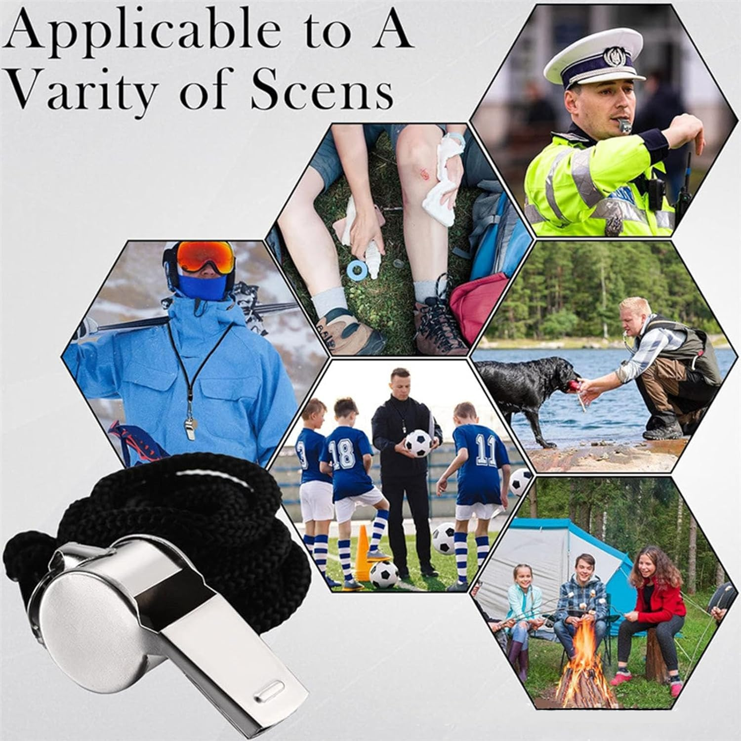 XUTONG 7Pcs Whistle,Stainless Steel Whistle Loud Crisp Sound Coach Whistles Metal Whistle with Lanyard for Referees,Polices,Training,Teachers image number 2