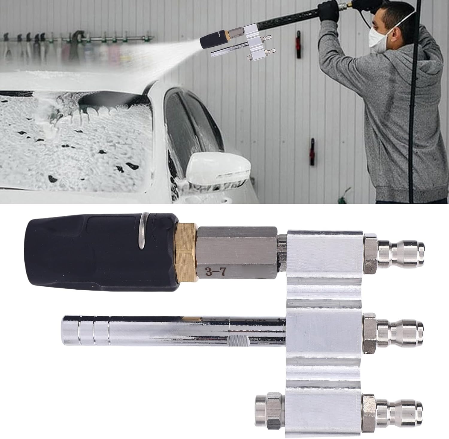 Soft Wash Nozzle Set for 3-7GPM Pressure Washer, Adjustable Downstream Pressure Washer Nozzles with 1/4In Twist Long Reach Soap Tip, 0-60&deg; Spray, for Cleaning High Walls image number 2