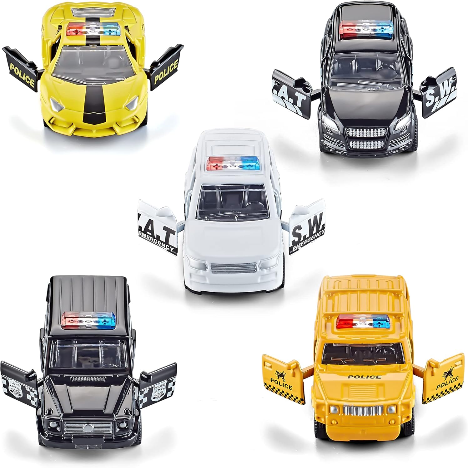 KIDAMI Die Cast Metal Toy Cars Set of 5, Openable Doors Pull Back Car Gift Pack for Kids (Police Car) image number 5