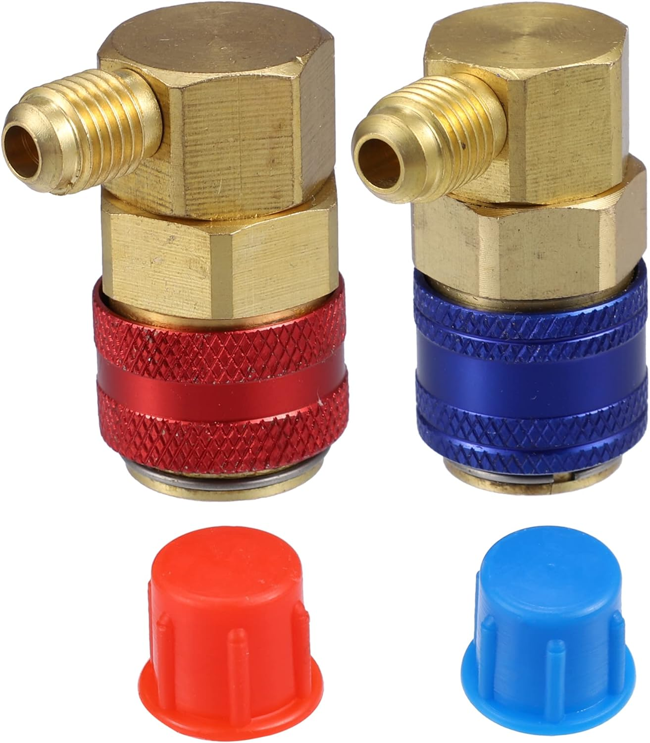 X AUTOHAUX 2Pcs R-134A 90&deg; AC Quick Connect Coupler Adapter Fitting High Low A/C Air Conditioning Manifold Gauge Hose Kit