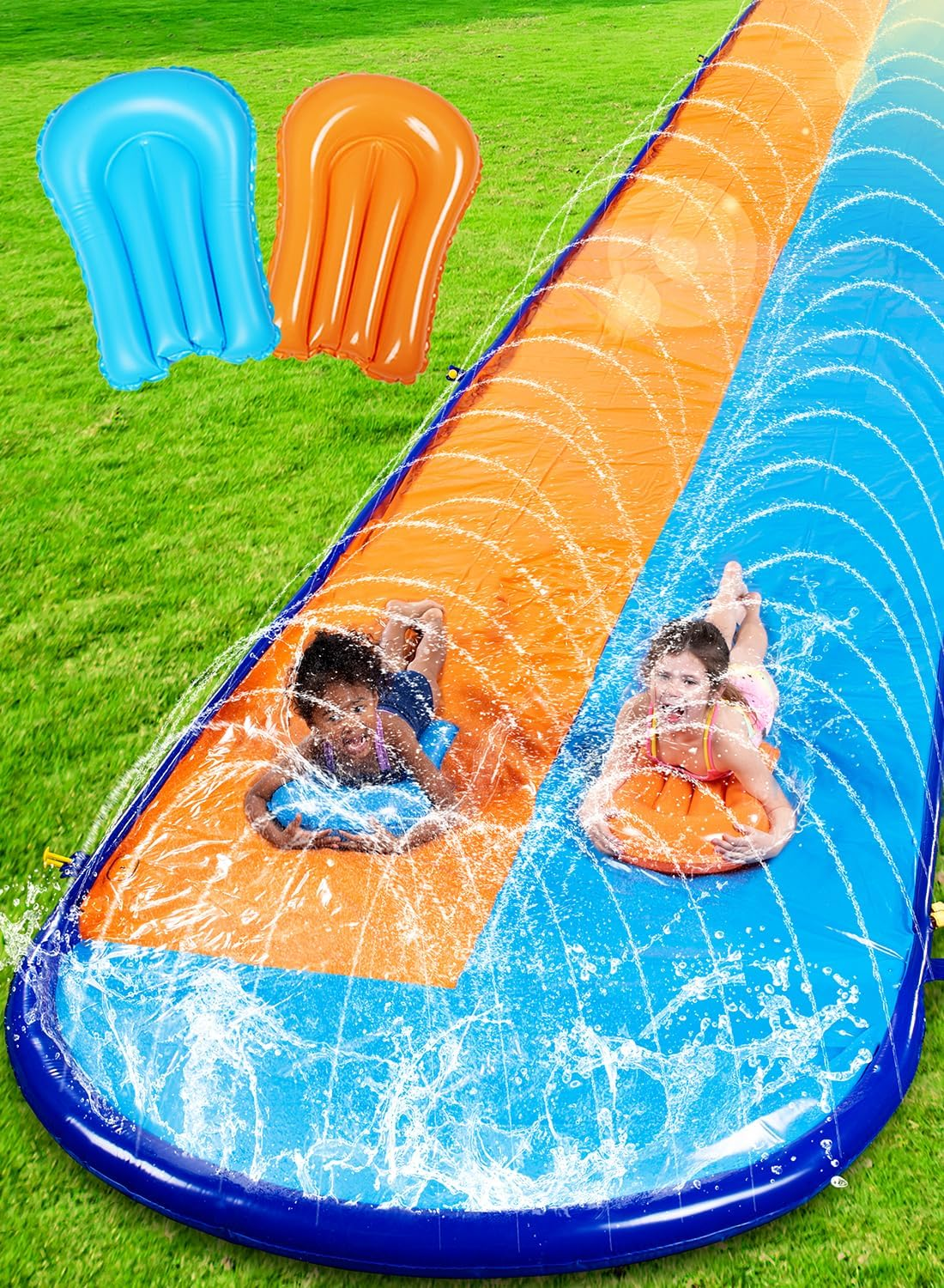 Sloosh 22.5FT Double Water Slides, Heavy Duty Lawn Slip and Slide with Sprinkler and 2 Inflatable Boards Backyard Yard Lawn Summer Outdoor Water Toy for Kids Adults image number 5