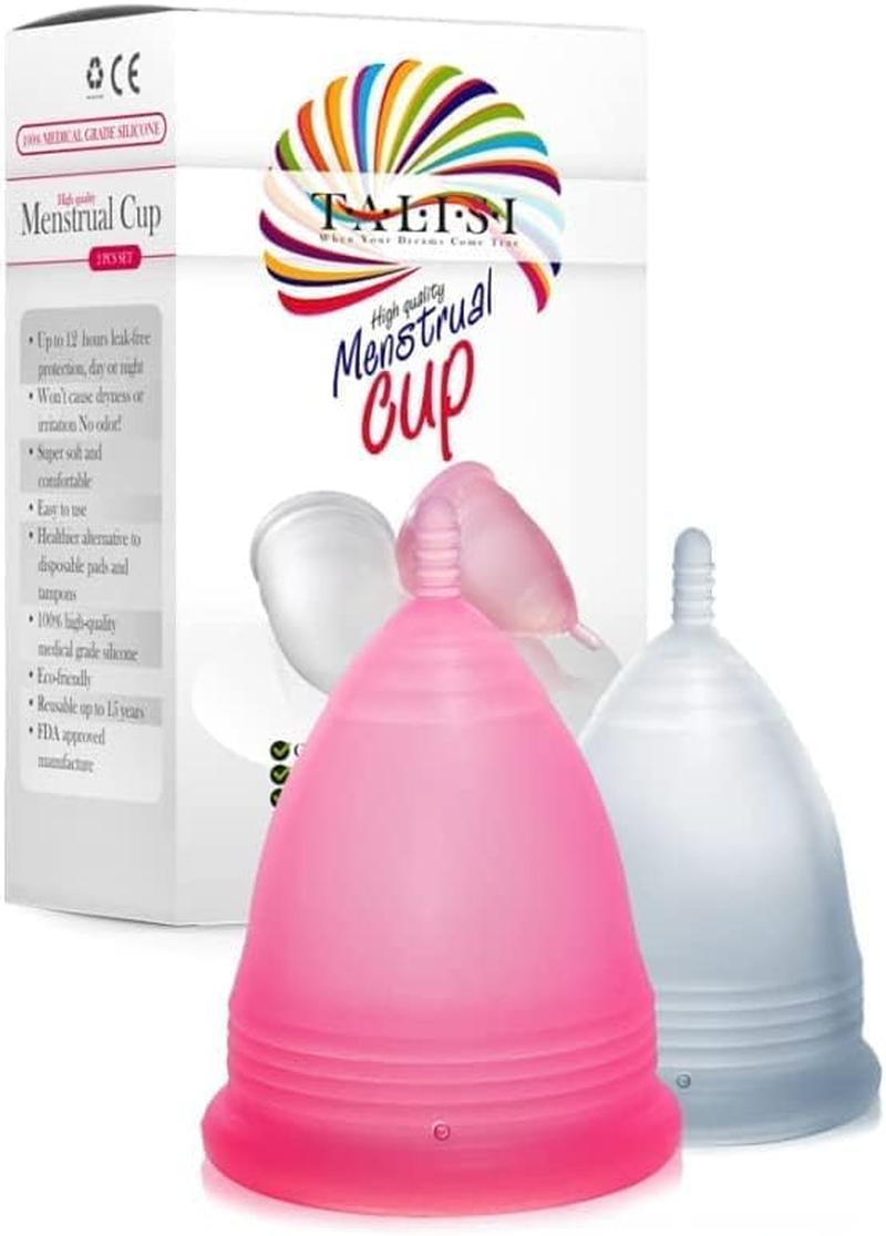 Talisi Menstrual Cups Set of 2 Period Cup Reusable Small Large Sizes Silicone Soft Cups Regular and Heavy Flow Feminine Hygiene Products Tampon and Pad Alternative Protection Copa Menstrual Organic image number 1