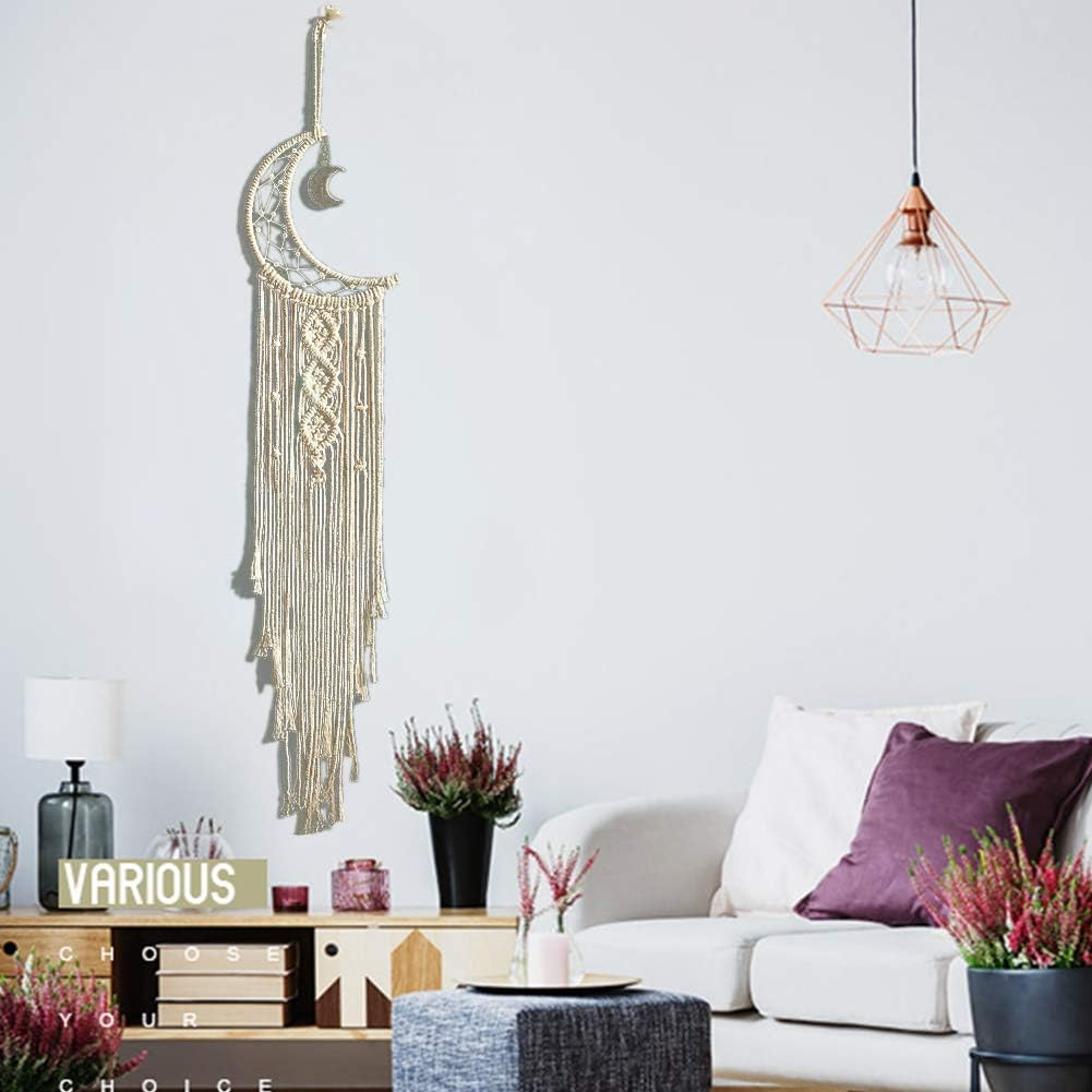 Dsaren Macrame Dream Catcher Wall Hanging Tapestry Moon Dreamcatcher Boho Home Decorations Wedding Ornament Craft Gift (Moon) image number 4
