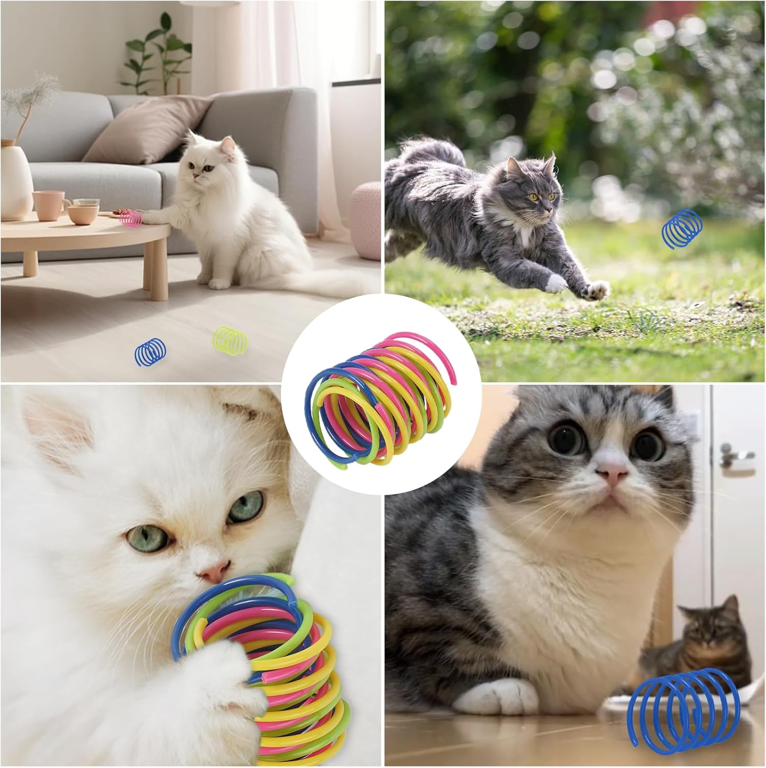 Pack of 100 Cat Toy Spiral Set, Cat Spring Toy, Plastic Spiral Feathers, Interactive Toy, Wide Colourful Spiral Feathers, Cat Toy for Cats, Dogs, Pets Beating, Biting, Hunting image number 3