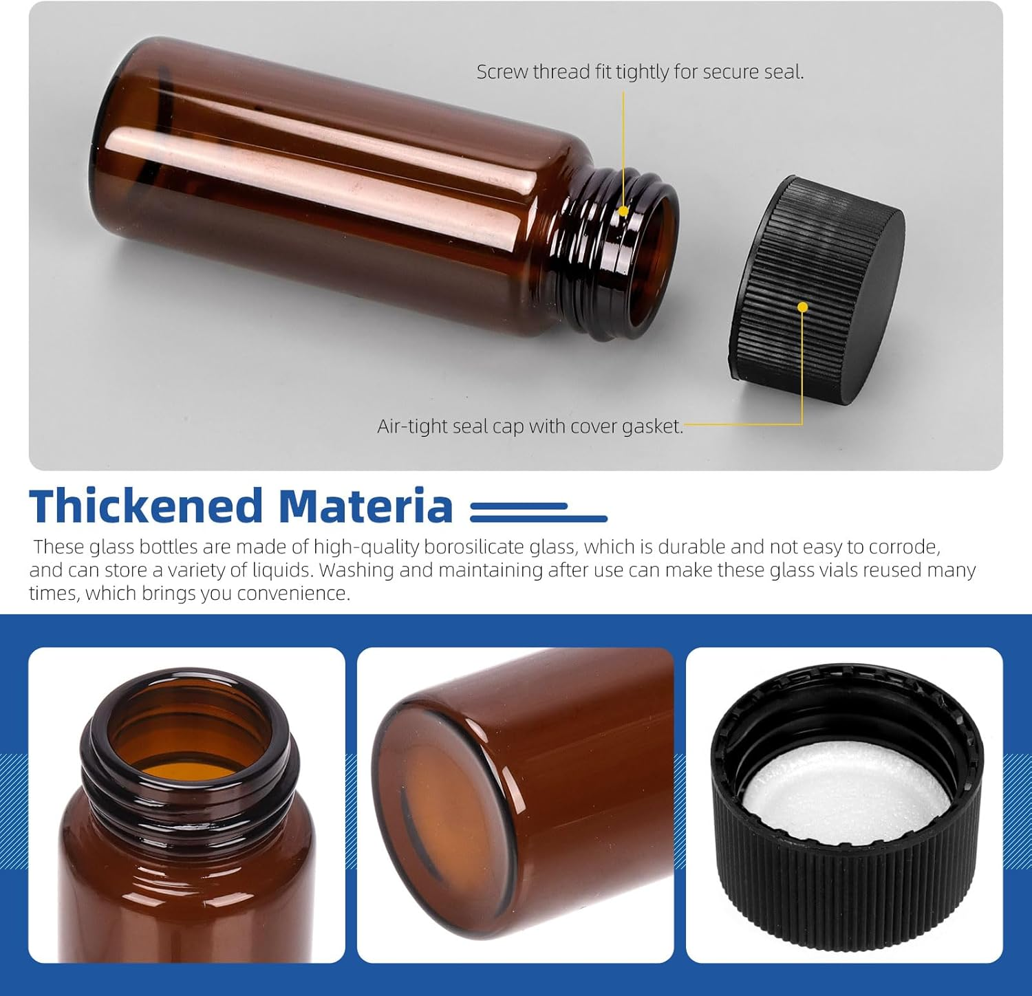 Glarks 38Pcs 5ML 10ML 15ML 20ML 30ML Brown Glass Vials with Black Screw Caps, Small Liquid Sample Vial, Leak-Proof Vial with Dropper and Small Funnel Set image number 6