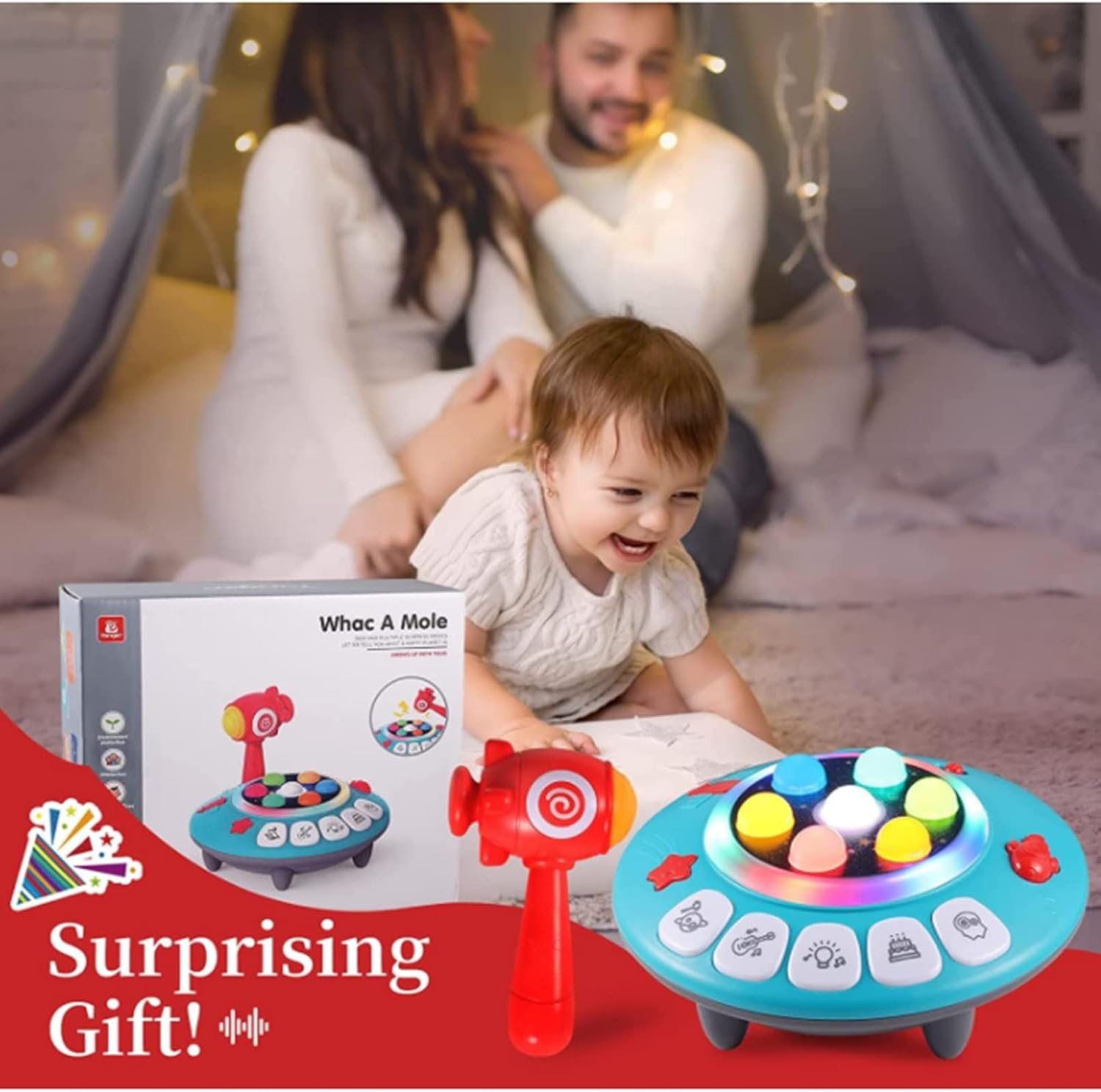 8-In-1 Musial Pounding Toy, Toddler Toy Age 2-4 Boy, Light-Up UFO Musical Interactive Pounding Toy, Spaceship Hammer Educational Game for 2 3 4 5 Kids, Fun Birthday Gifts Boys Girls Present image number 4