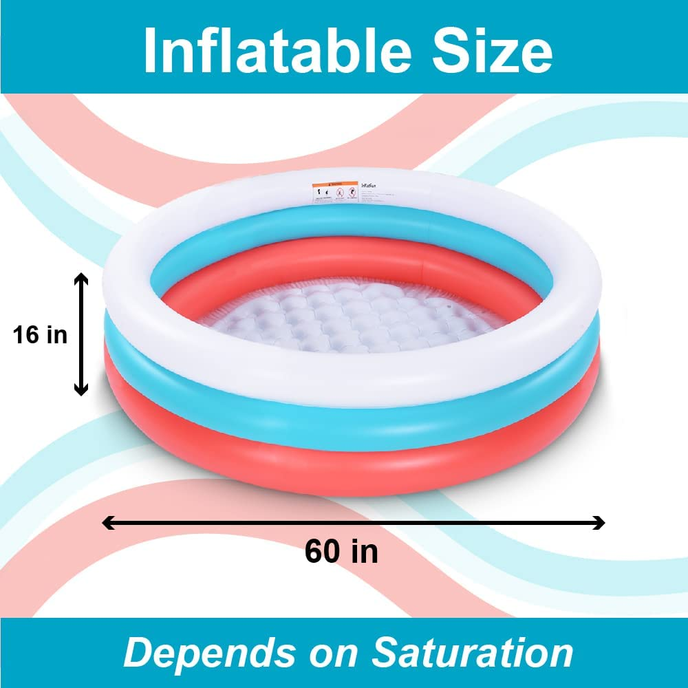 152Cm Inflatable Pool with Soft Floor, 3-Ring Baby Pool, Kids Swimming for Indoor or Outdoor, Big Ball Pit (Red White Blue) image number 4