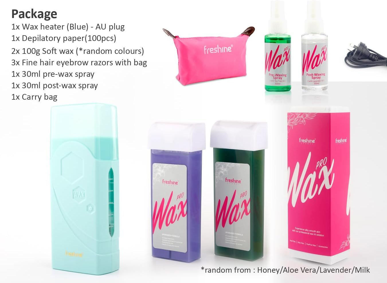 Freshine Roll on Waxing Kit Wax Strips Roller Wax Warmer Heater Waxing Care Spray Kit for Hair Removal Face Legs Arms Body (Blue 200G Spray Kits) image number 1