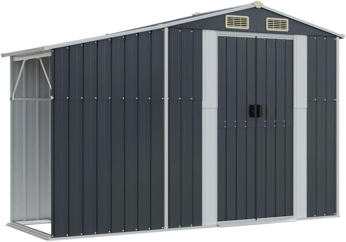 Vidaxl Garden Shed in Anthracite &ndash; Galvanised Steel Outdoor Storage with Air Vents, Sloping Roof, Firewood Stand and Convenient Handles image number 2
