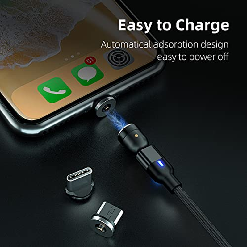 BIG+ Magnetic Charging Cable with 360&deg; & 180&deg; Rotating Head [3 Pack] Nylon Braided Compatible Charger for All Smartphones, Micro USB and USB C Devices, Type C Charger, USB Magnetic Phone Charger Cable