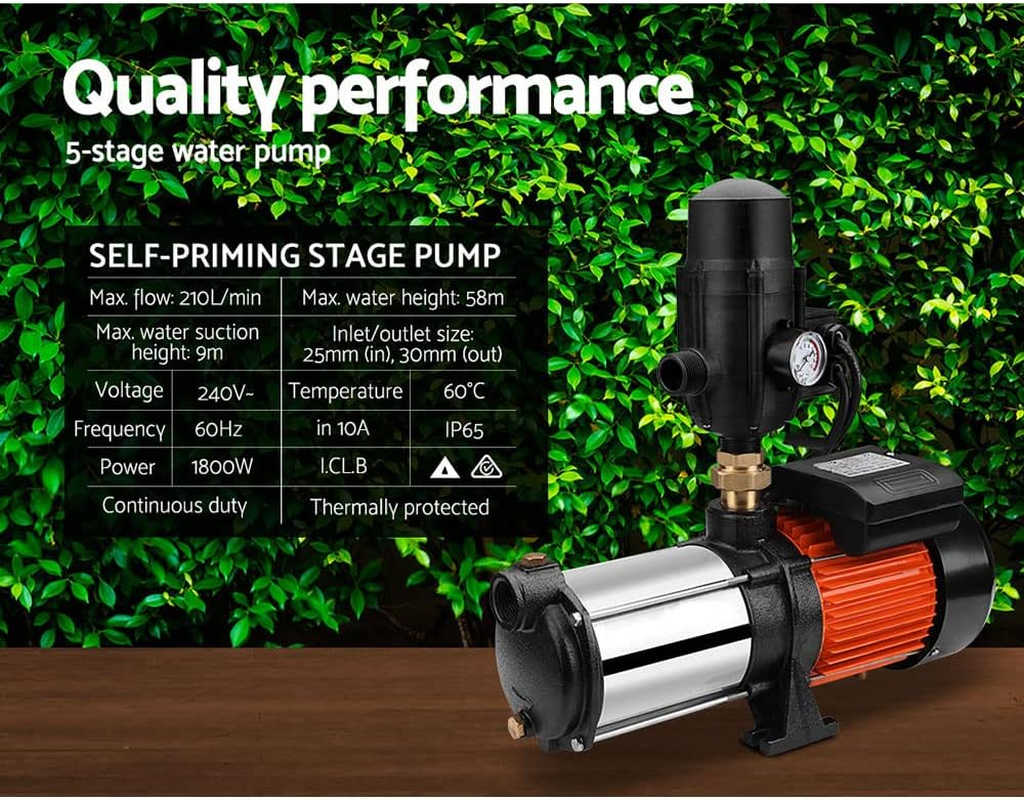 Giantz 1800W 12600L/H High Pressure Water Pump Irrigation Garden Farm Rain Tank Pump Controller image number 3