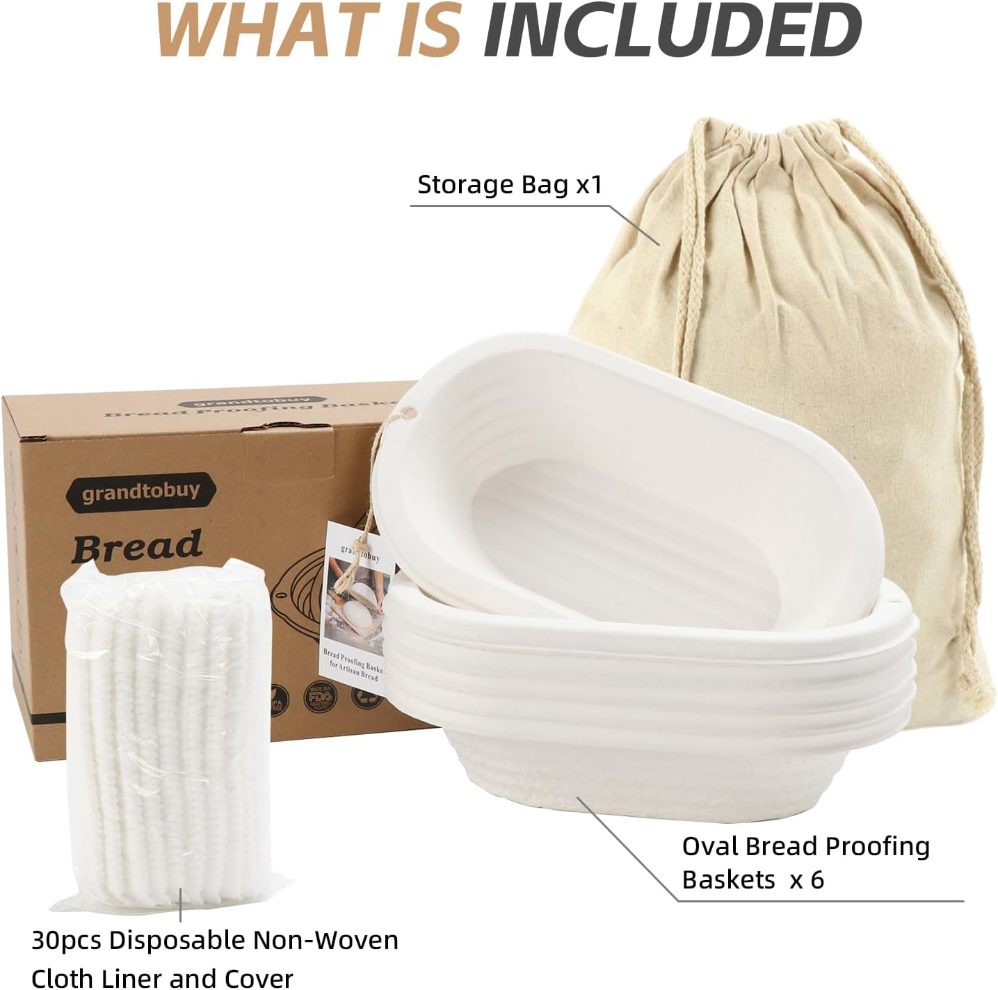 Pulp Bread Proofing Basket 11 Inch Oval Sourdough Banneton Bortform Bread Baking Supplies with Storage Bag 30Pcs Disposable Non-Woven Liners for Professional and Homemade Bread image number 4