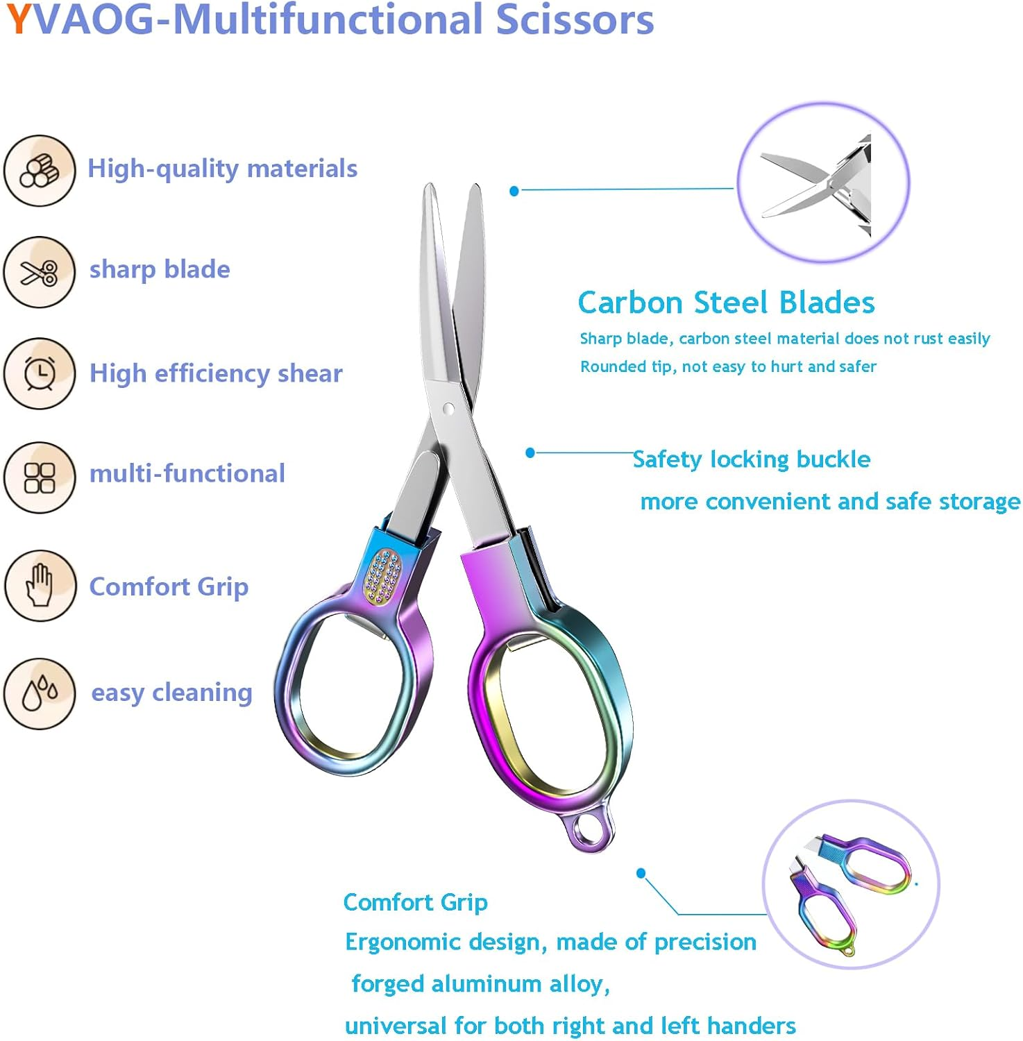 Folding Safety Scissors, 2 PCS Portable Keychain Travel, Stainless Steel Retractable Pocket, Mini Compact Craft for Home, Office, Outdoor, Sewing Sharp image number 1