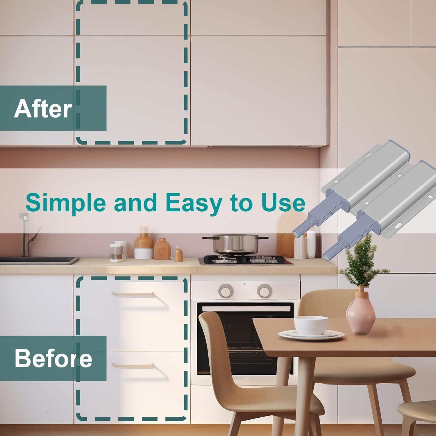 Push to Open Door Latches - Heavy Duty Aluminum Alloy Cabinet Latches, Door Catch for Kitchen, Closet, Wardrobe, Drawers & Cabinets Push to Open Door Hardware (2 Pieces) image number 4