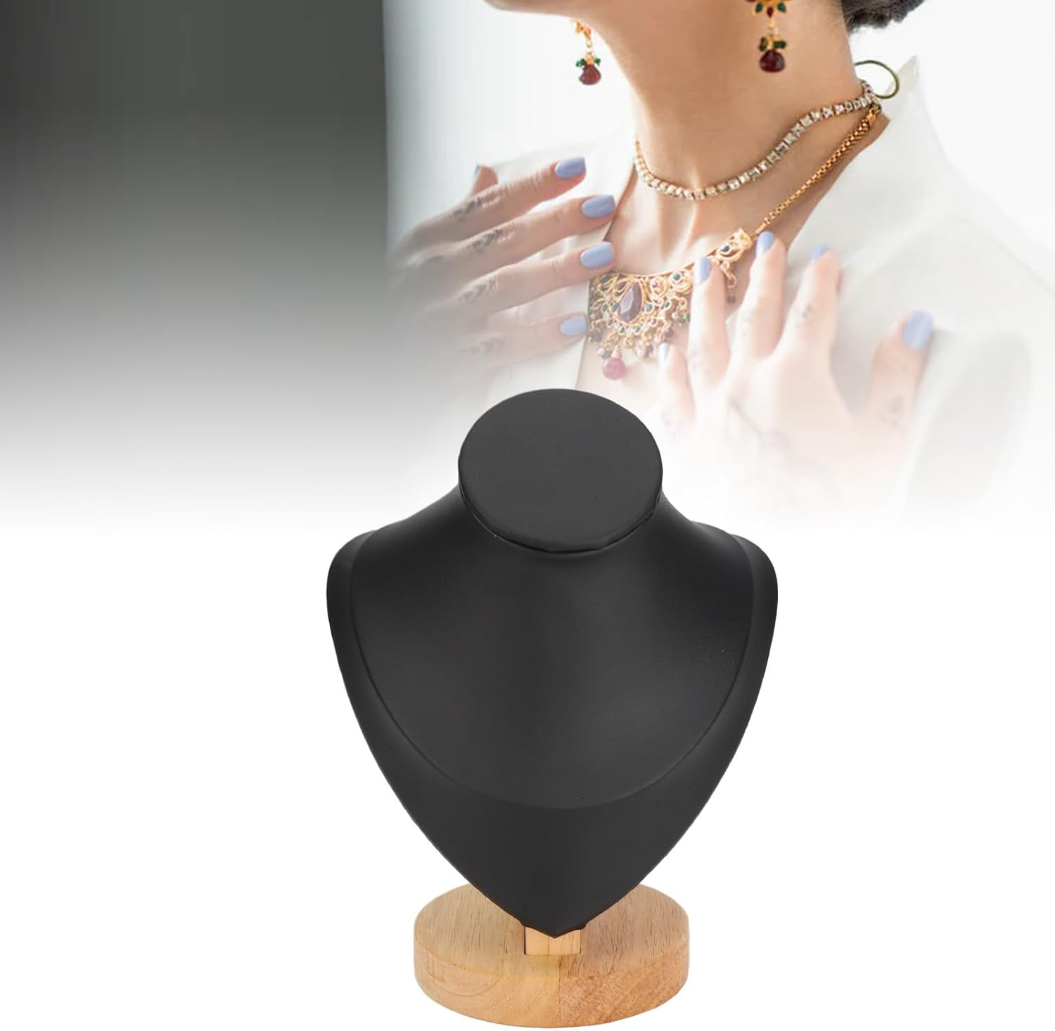 Necklace Display Stand, Jewelry Holder, Mannequin Jewelry Bust Display Holder, Flannel Jewelry Easel Necklace Chain Display Bust Stand Tower Rack for Home Shop (Black) - Black image number 3